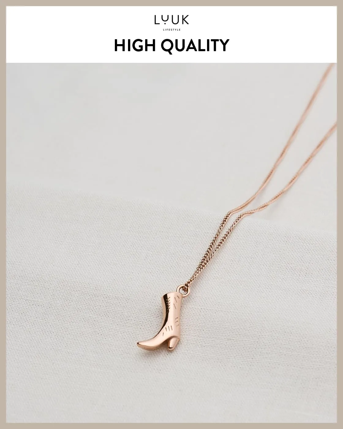 LUUK LIFESTYLE Collana con Ciondolo Stivale da Cowboy, Oro Rosa, 50cm - immagine 4