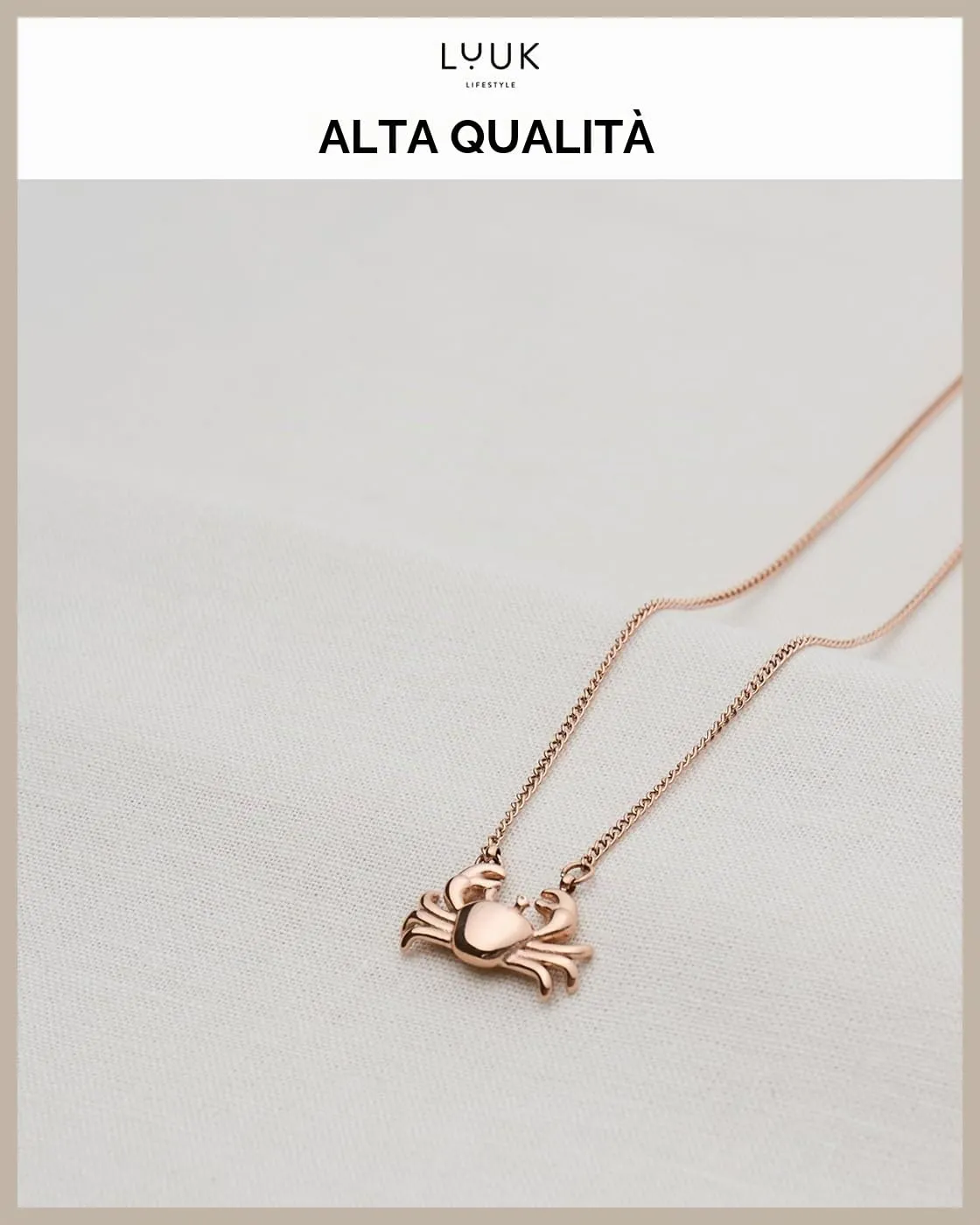 LUUK LIFESTYLE Collana Acciaio Inox con Ciondolo Granchio, Oro Rosa, 50cm - immagine 4