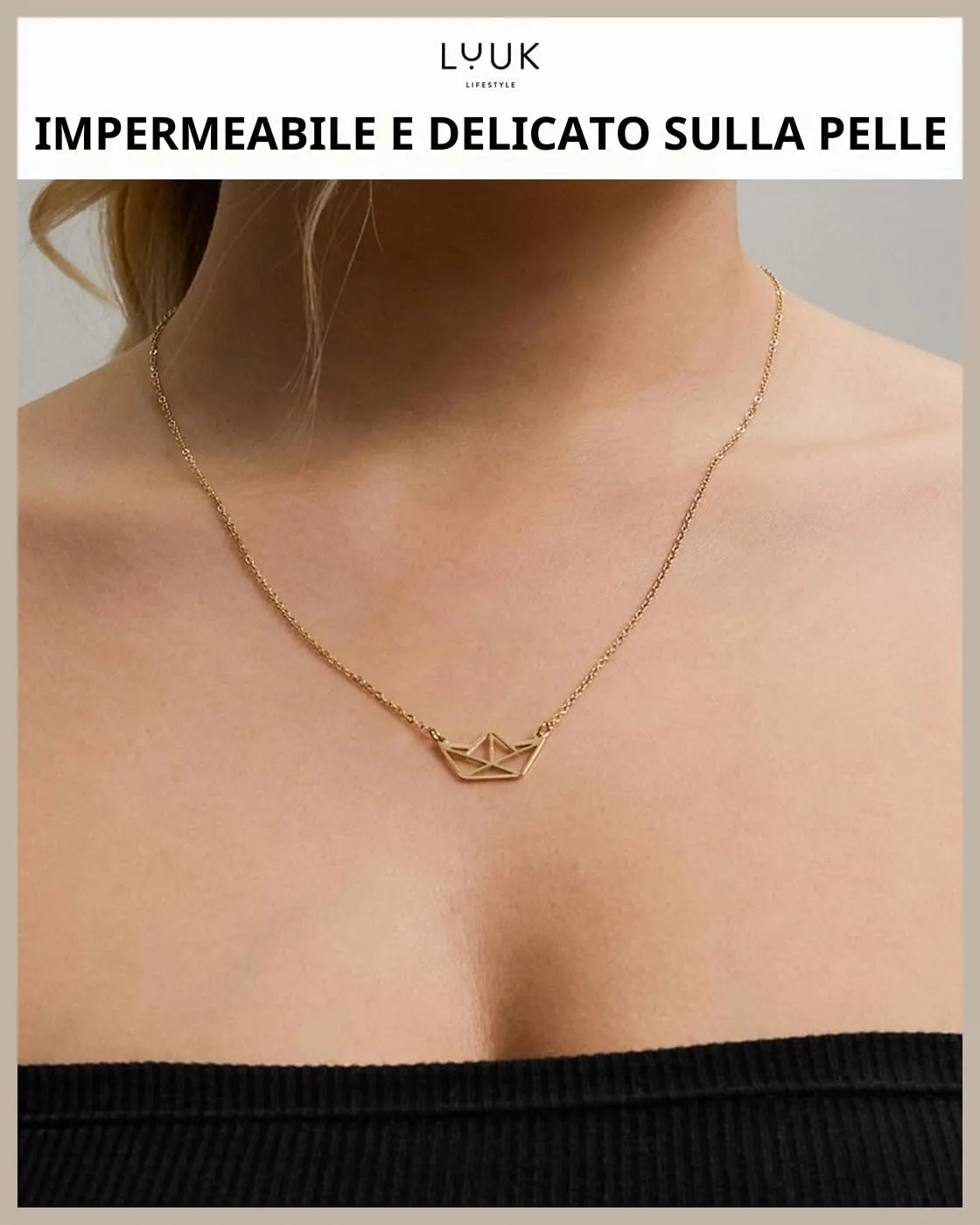 LUUK LIFESTYLE Collana con Ciondolo Nave, Oro, 50cm - immagine 2