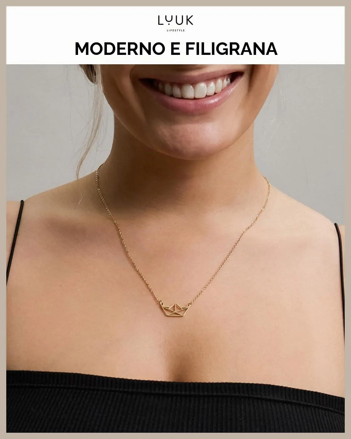 LUUK LIFESTYLE Collana con Ciondolo Nave, Oro, 50cm - immagine 3