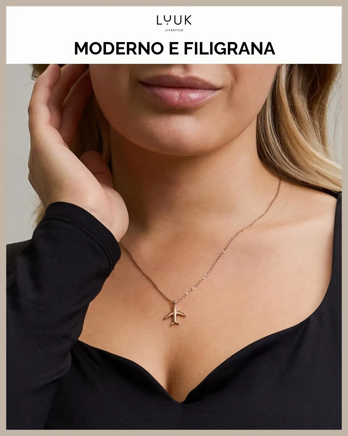 LUUK LIFESTYLE Collana con Ciondolo Aereo, Oro Rosa, 50cm - immagine 3