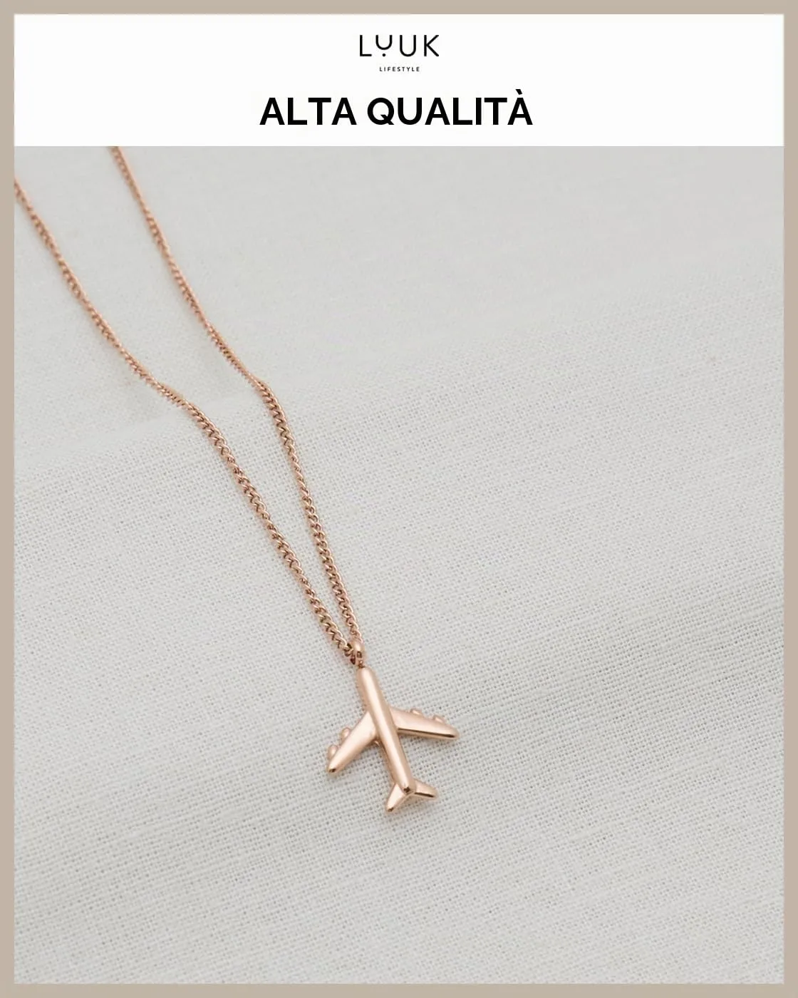 LUUK LIFESTYLE Collana con Ciondolo Aereo, Oro Rosa, 50cm - immagine 4
