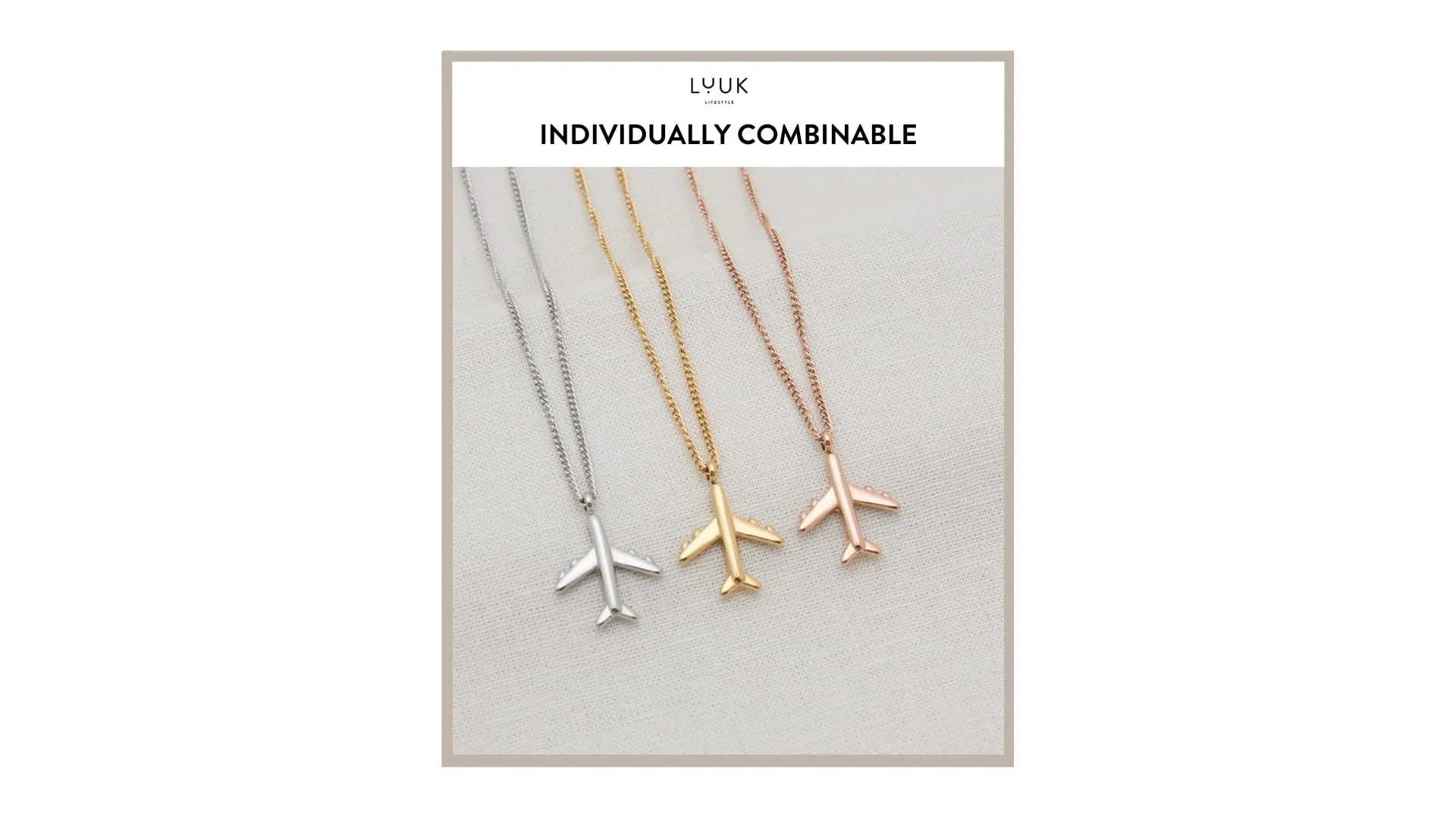 LUUK LIFESTYLE Collana con Ciondolo Aereo, Oro Rosa, 50cm - immagine 5