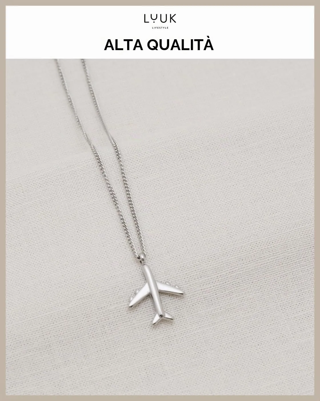 LUUK LIFESTYLE Collana con Ciondolo Aereo, Argento, 50cm - immagine 4