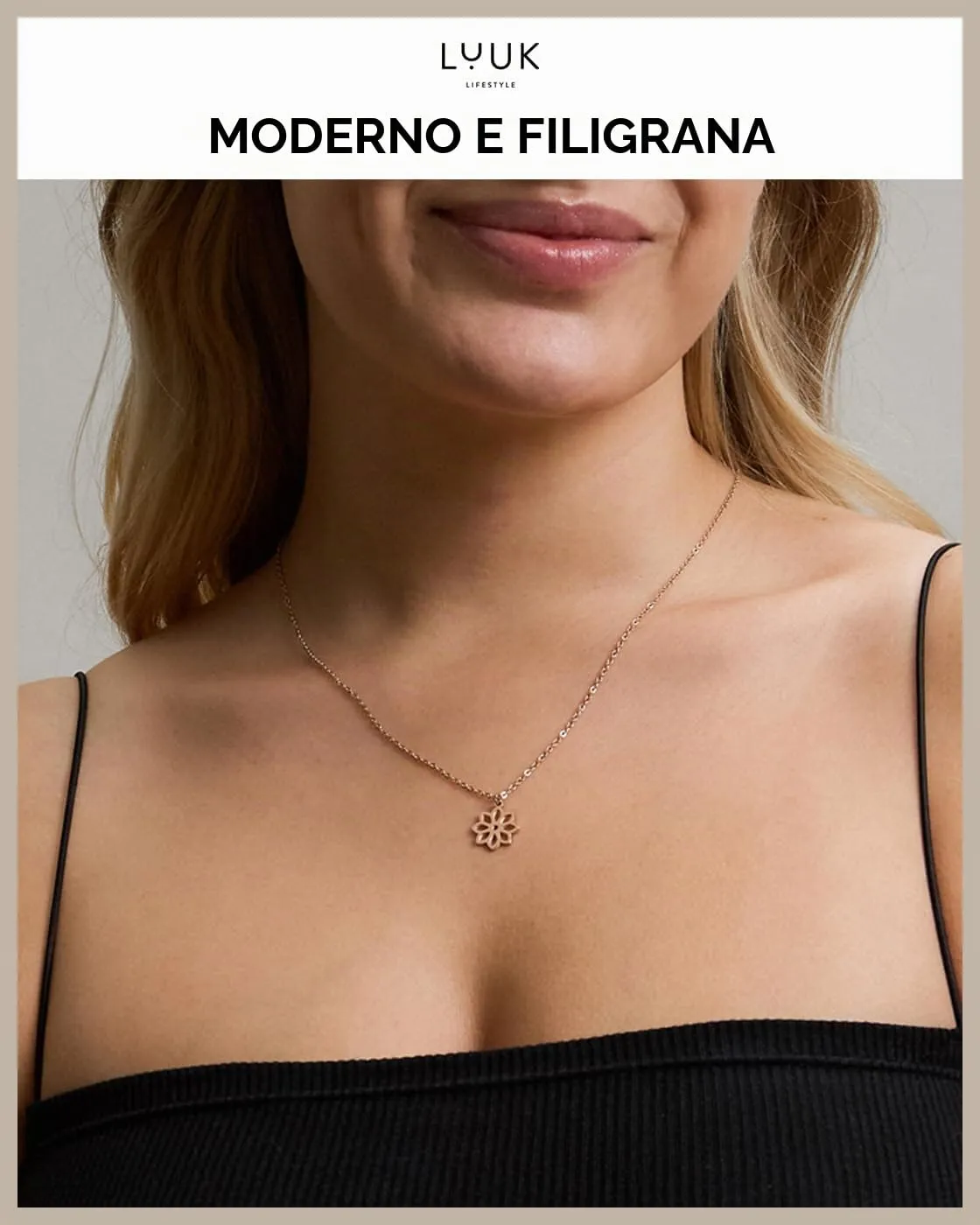 LUUK LIFESTYLE Collana Acciaio Inox con Ciondolo Margherita, Oro Rosa, 50cm - immagine 3