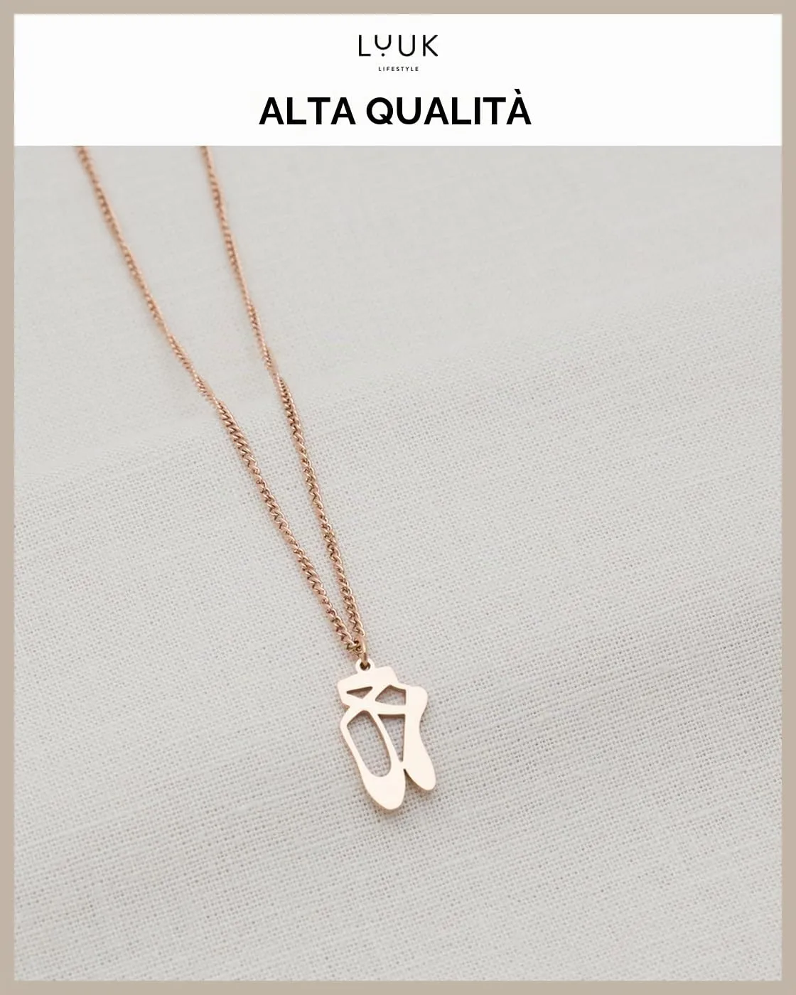 LUUK LIFESTYLE Collana con Ciondolo Scarpe da Balletto, Oro Rosa, 50cm - immagine 4