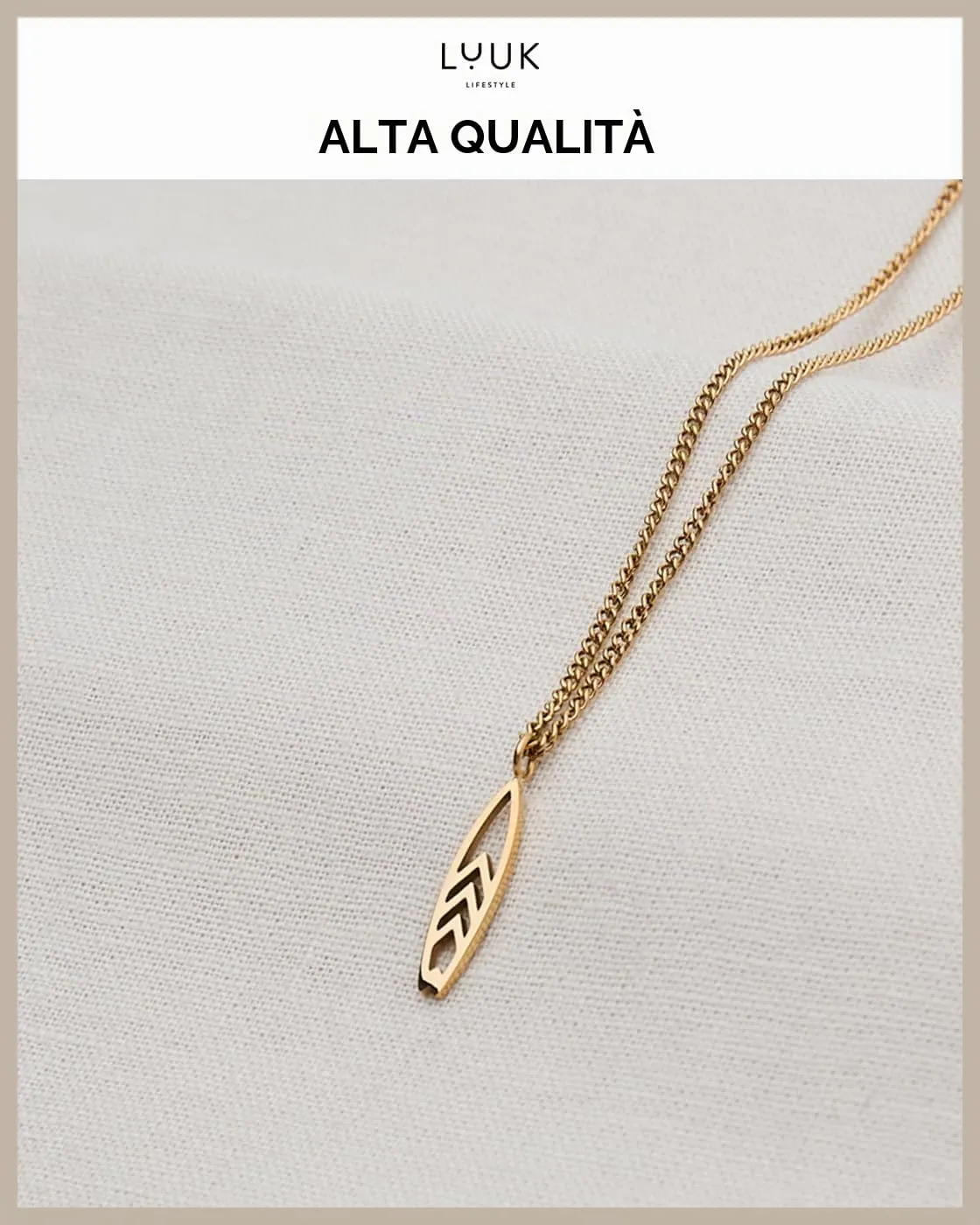 LUUK LIFESTYLE Collana con Ciondolo Tavola da Surf, Oro, 50cm - immagine 4