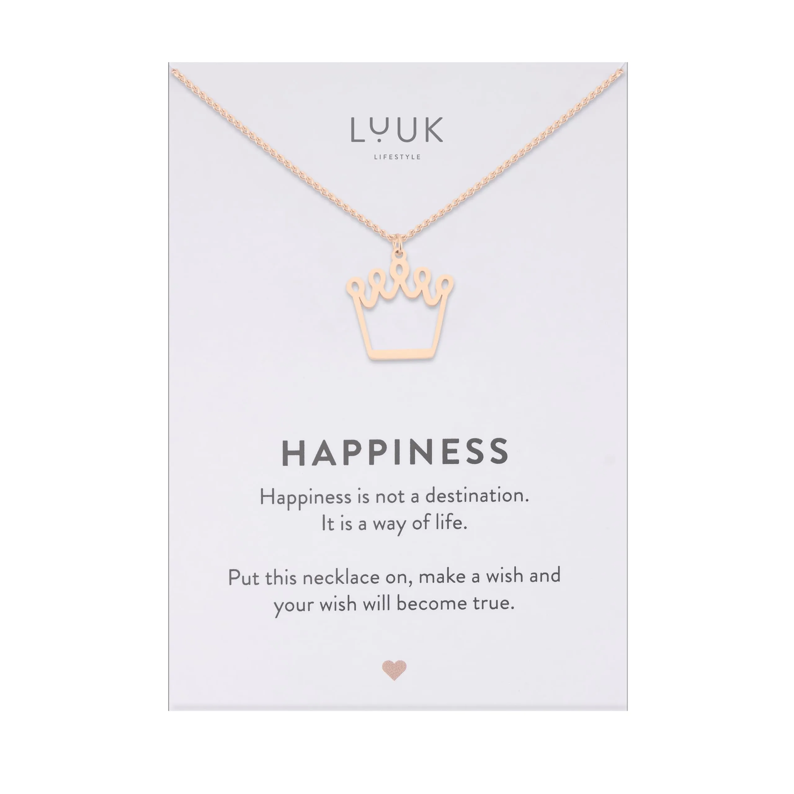 LUUK LIFESTYLE Collana Acciaio Inox con Ciondolo Corona, Oro Rosa, 50cm - immagine 1