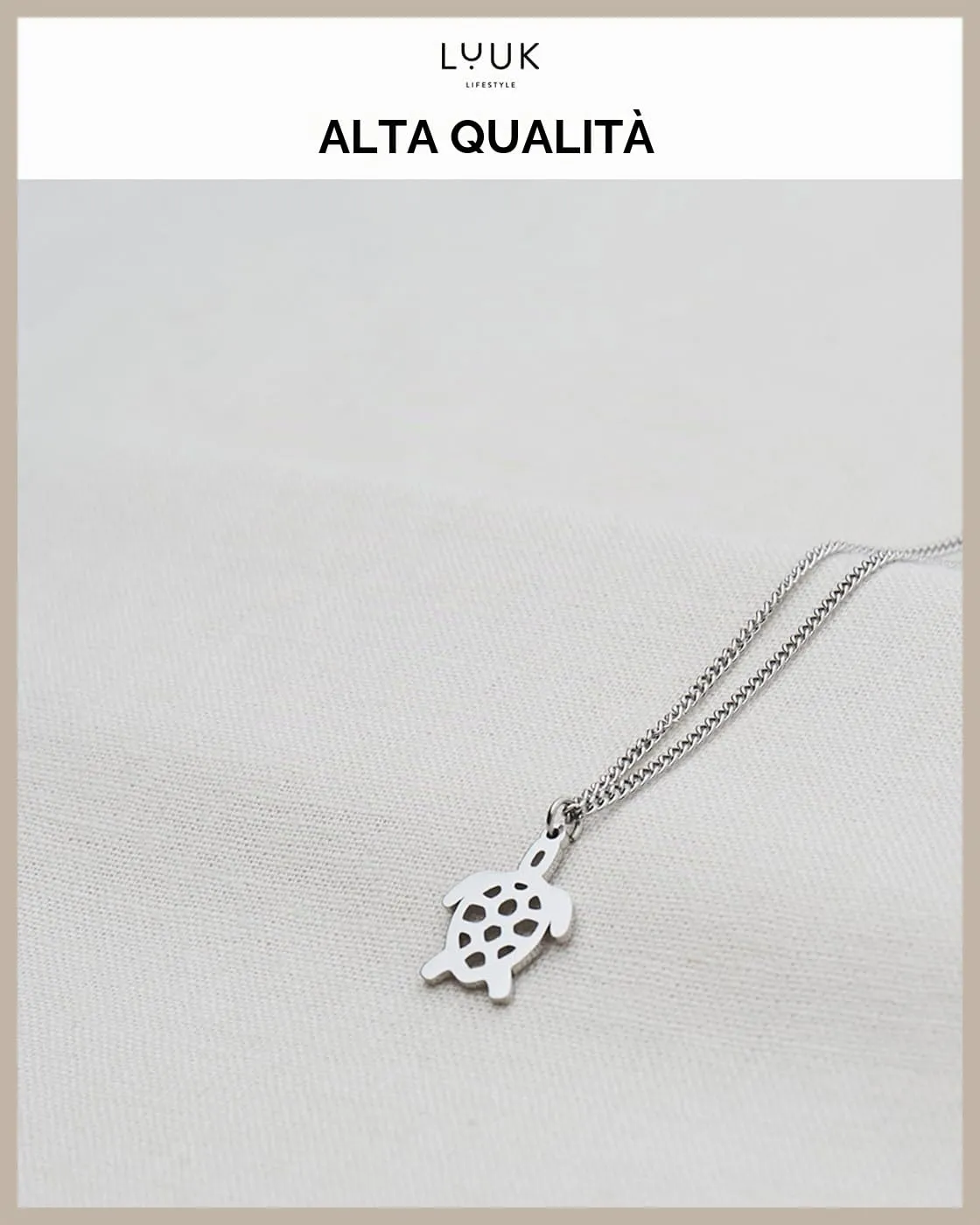 LUUK LIFESTYLE Collana Acciaio Inox con Ciondolo Tartaruga, Argento, 50cm - immagine 4