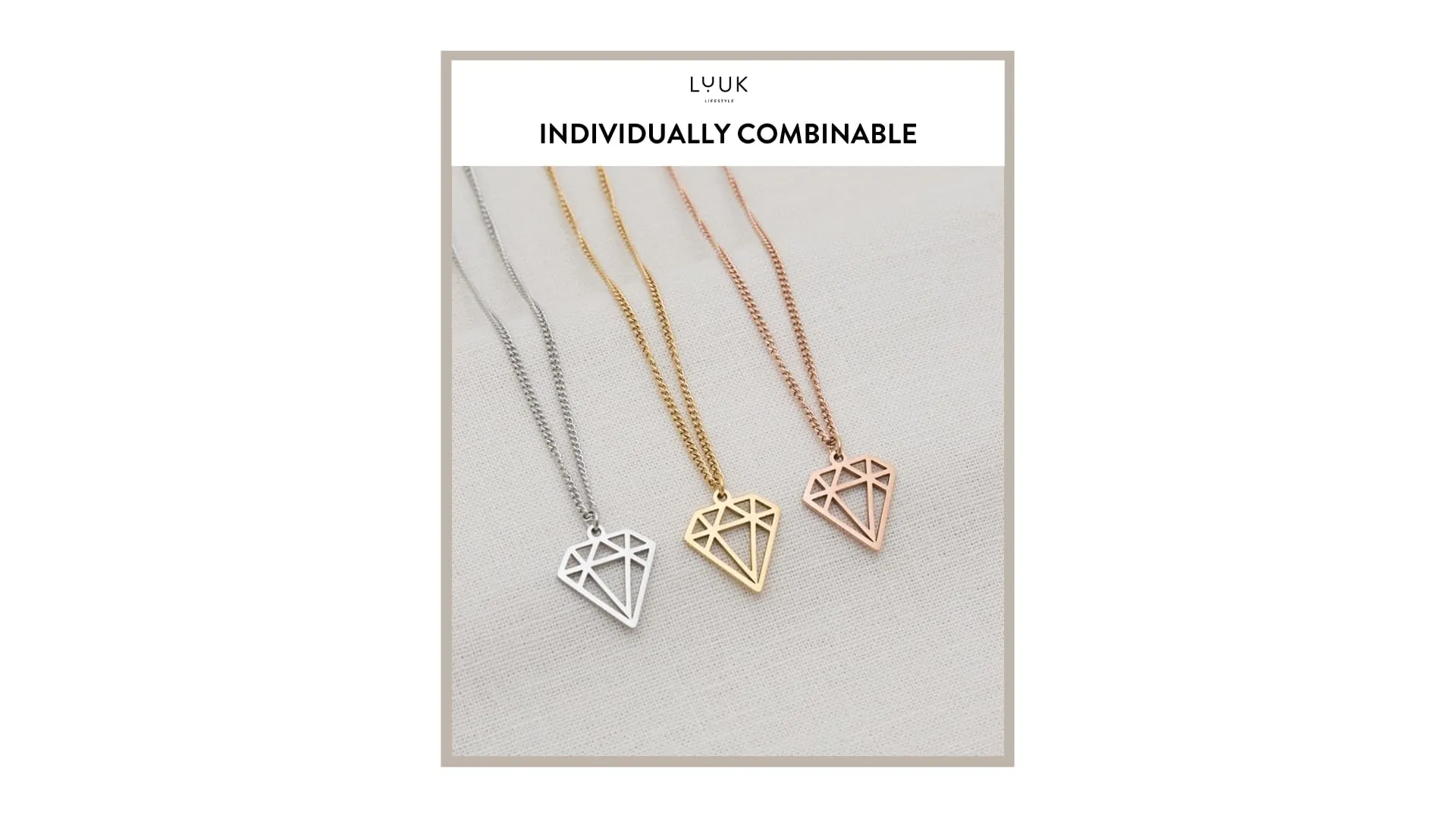 LUUK LIFESTYLE Collana con Ciondolo Diamante, Oro Rosa, 50cm - immagine 5