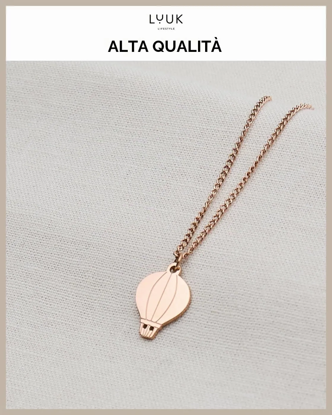 LUUK LIFESTYLE Collana con Ciondolo Mongolfiera, Oro Rosa, 50cm - immagine 4