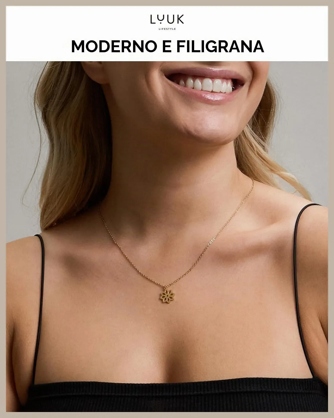 LUUK LIFESTYLE Collana Acciaio Inox con Ciondolo Margherita, Oro, 50cm - immagine 3