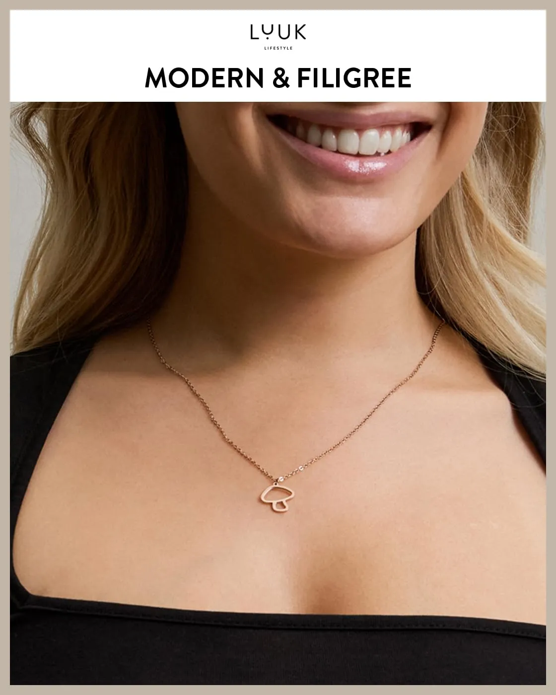 LUUK LIFESTYLE Collana con Ciondolo Fungo, Oro Rosa, 50cm - immagine 3