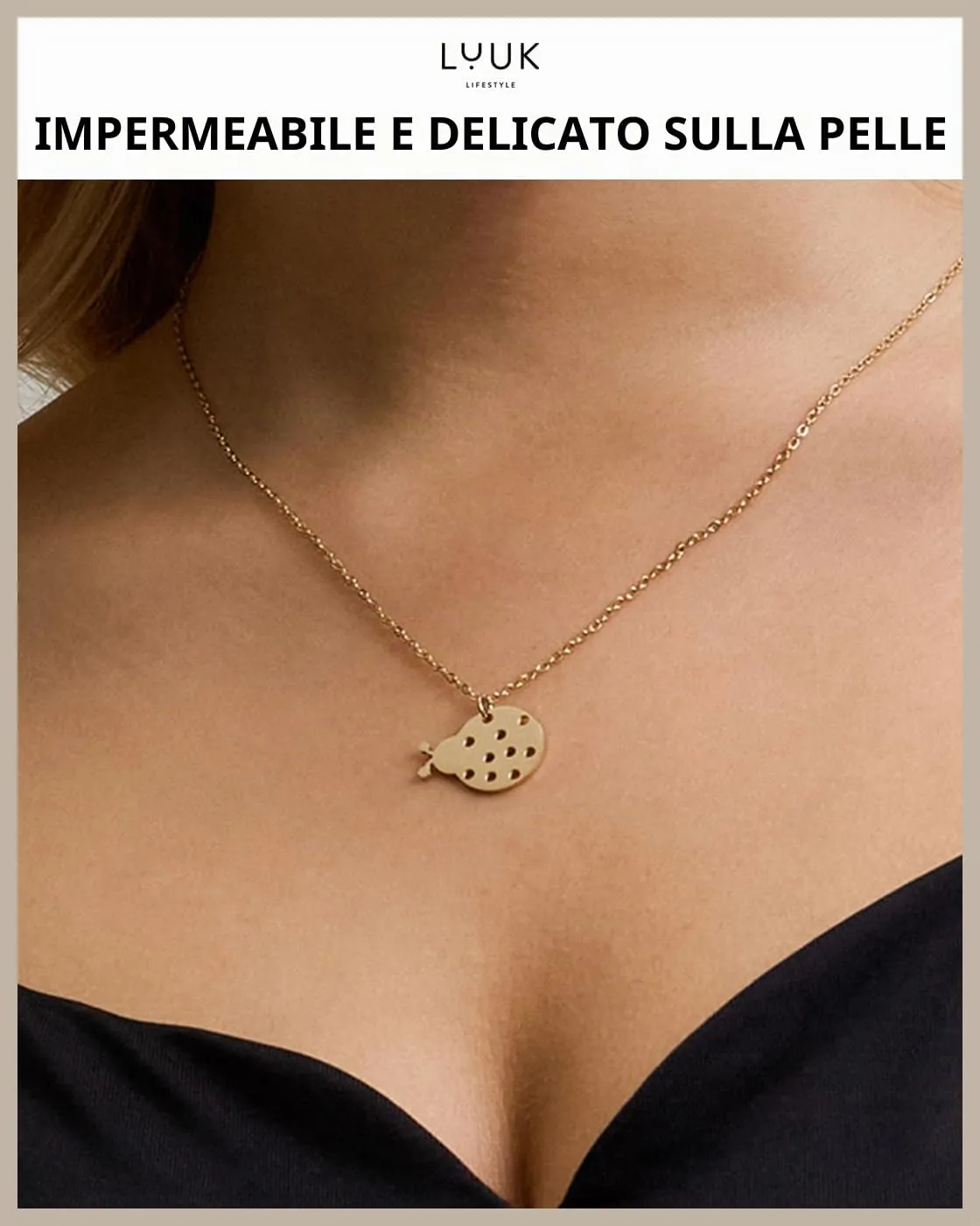 LUUK LIFESTYLE Collana Acciaio Inox con Ciondolo Coccinella, Oro, 50cm - immagine 2