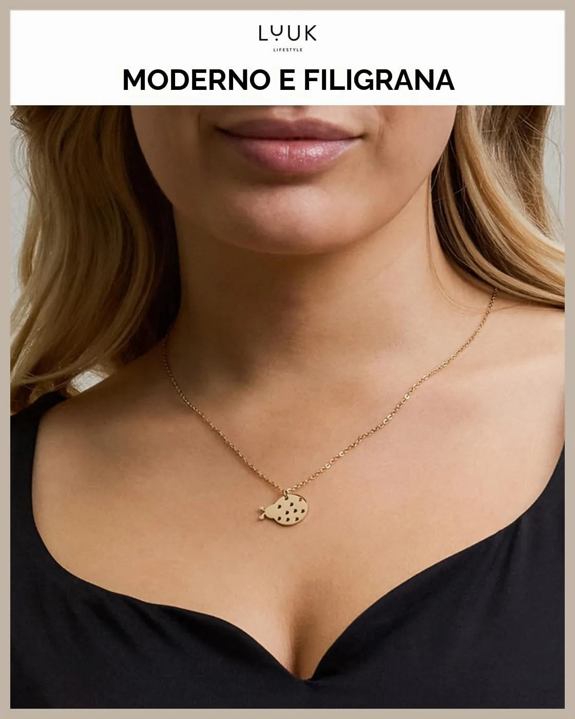 LUUK LIFESTYLE Collana Acciaio Inox con Ciondolo Coccinella, Oro, 50cm - immagine 3