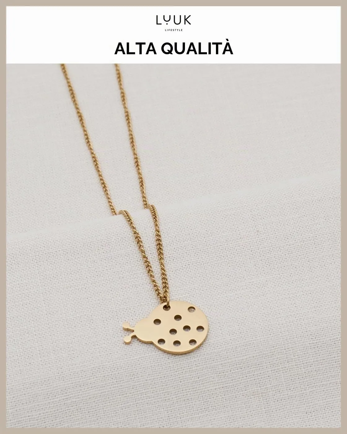 LUUK LIFESTYLE Collana Acciaio Inox con Ciondolo Coccinella, Oro, 50cm - immagine 4