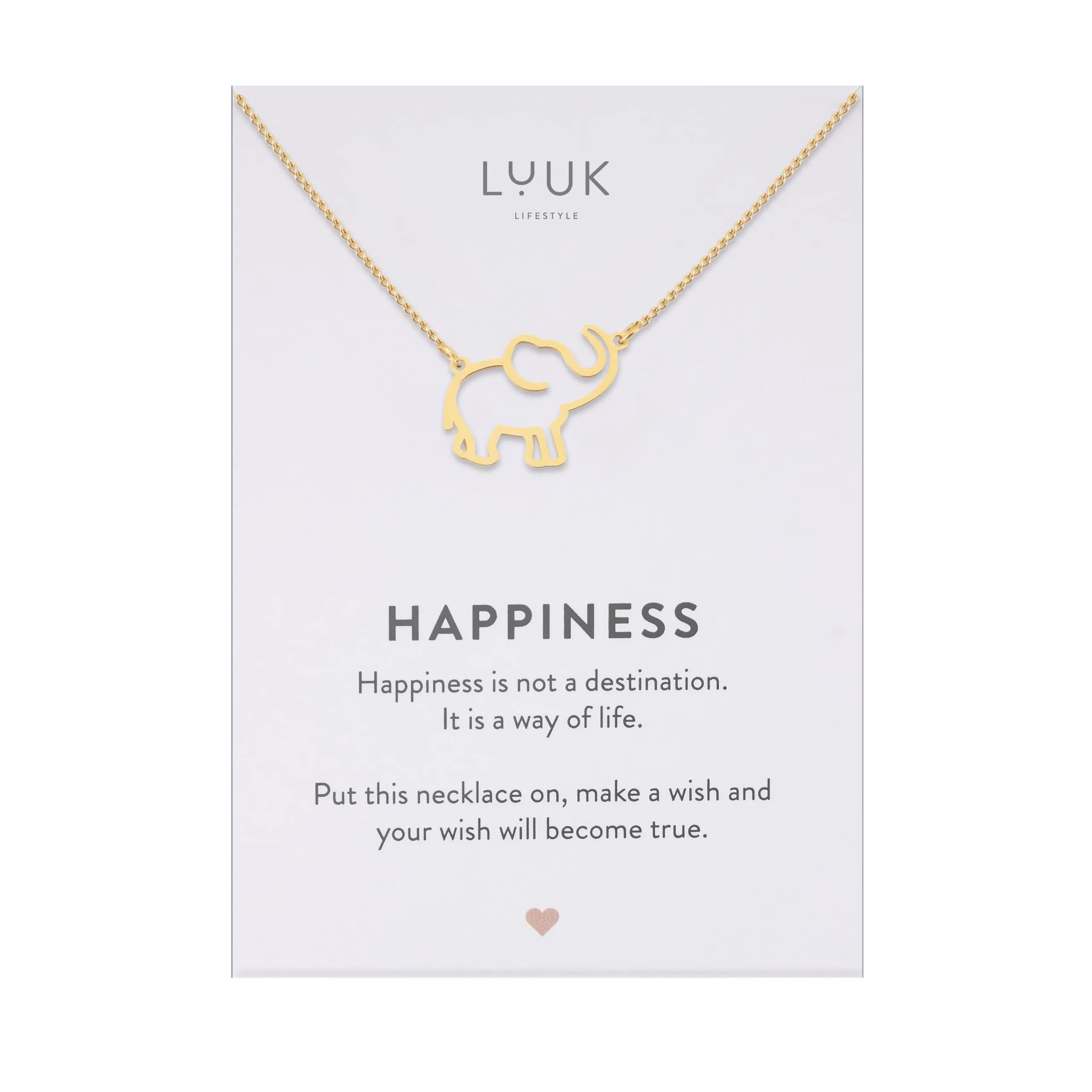 LUUK LIFESTYLE Collana Acciaio Inox con Ciondolo Elefante, Oro, 50cm - immagine 1
