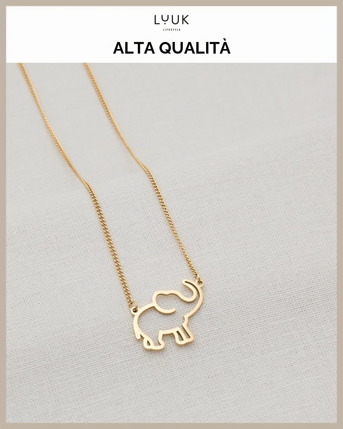 LUUK LIFESTYLE Collana Acciaio Inox con Ciondolo Elefante, Oro, 50cm - immagine 4