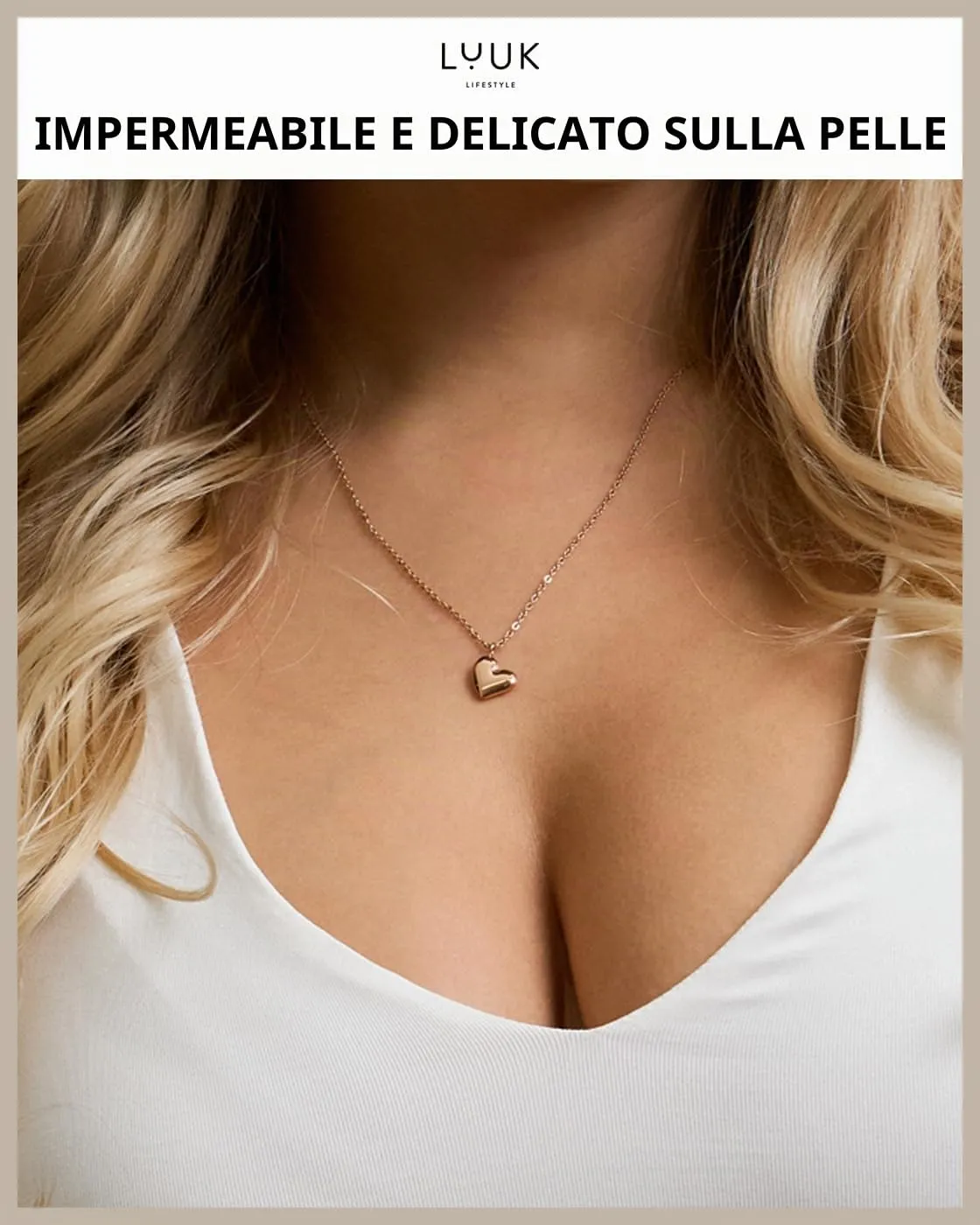 LUUK LIFESTYLE Collana con Ciondolo Cuore, Oro Rosa, 50cm - immagine 2