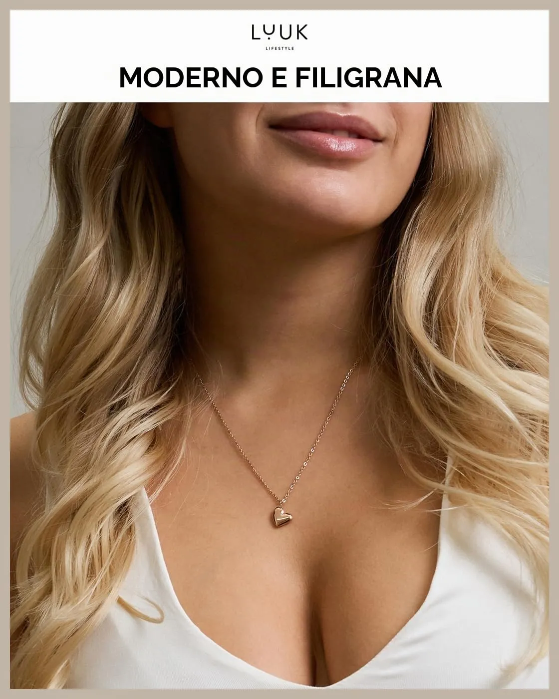 LUUK LIFESTYLE Collana con Ciondolo Cuore, Oro Rosa, 50cm - immagine 3