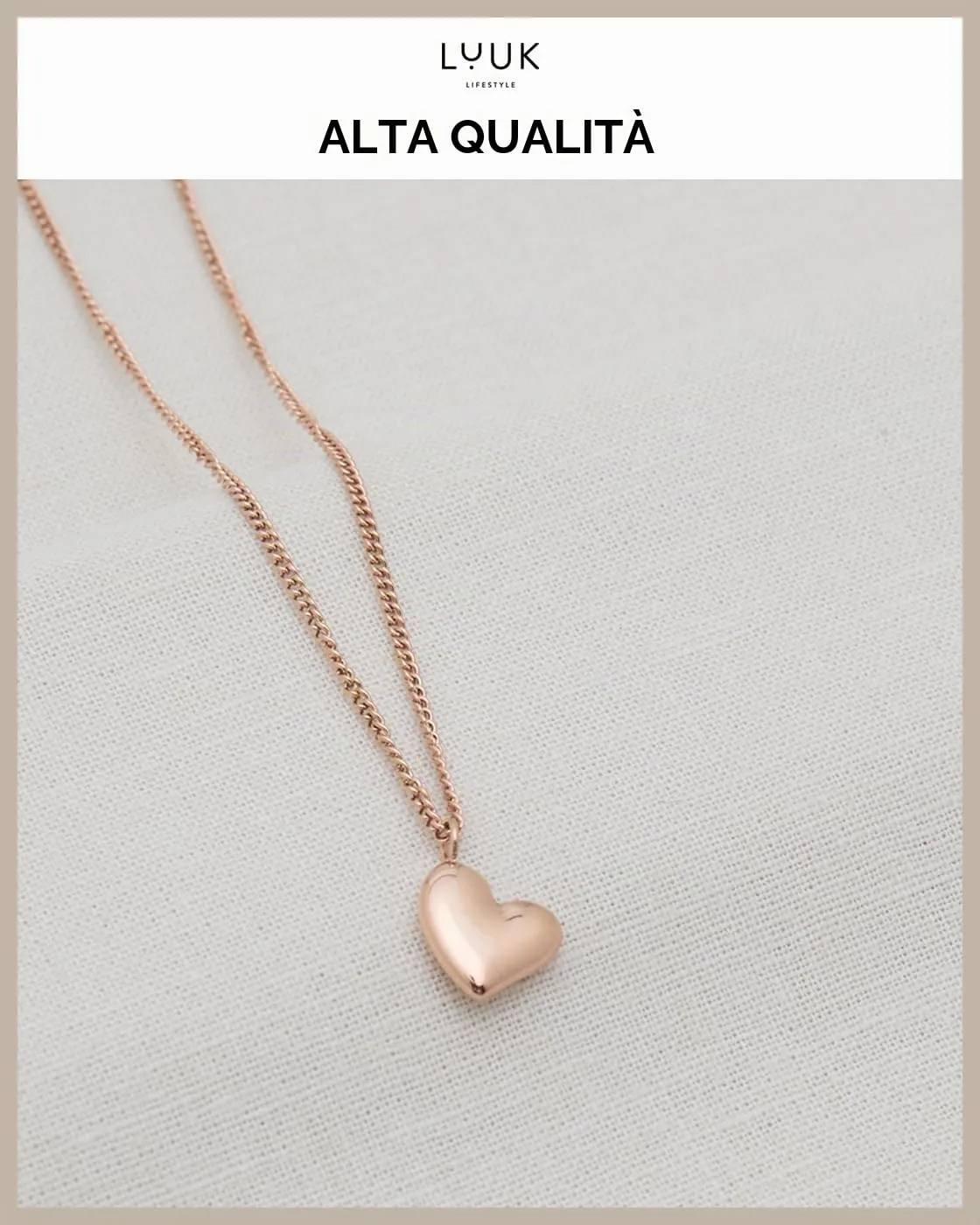LUUK LIFESTYLE Collana con Ciondolo Cuore, Oro Rosa, 50cm - immagine 4