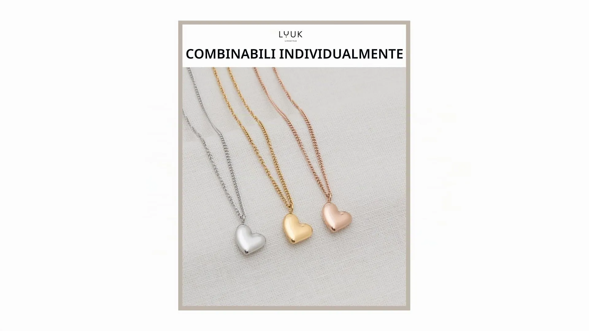 LUUK LIFESTYLE Collana con Ciondolo Cuore, Oro Rosa, 50cm - immagine 5