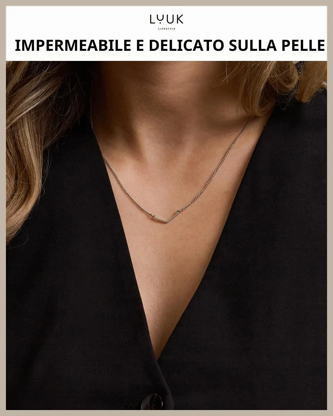 LUUK LIFESTYLE Collana con Ciondolo Chevron, Argento, 50cm - immagine 2