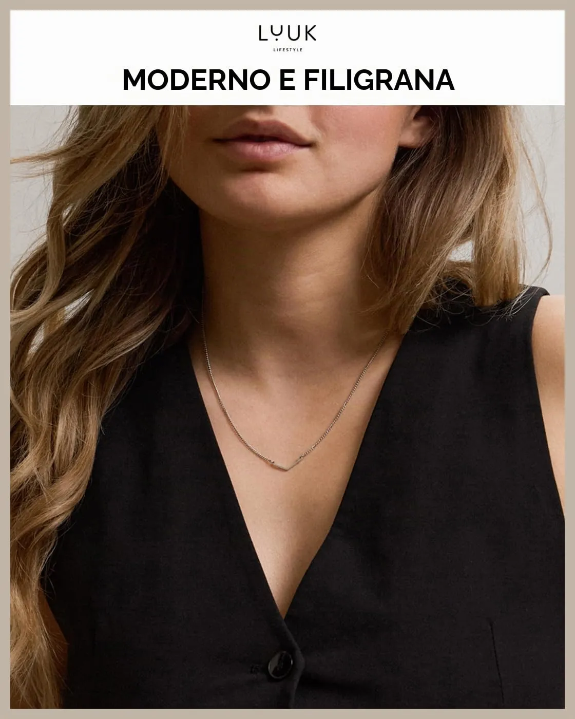 LUUK LIFESTYLE Collana con Ciondolo Chevron, Argento, 50cm - immagine 3