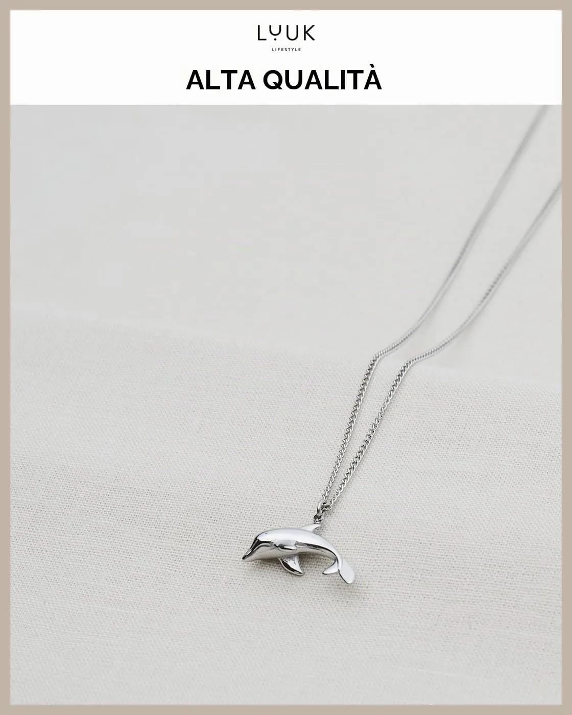 LUUK LIFESTYLE Collana Acciaio Inox con Ciondolo Delfino, Argento, 50cm - immagine 4