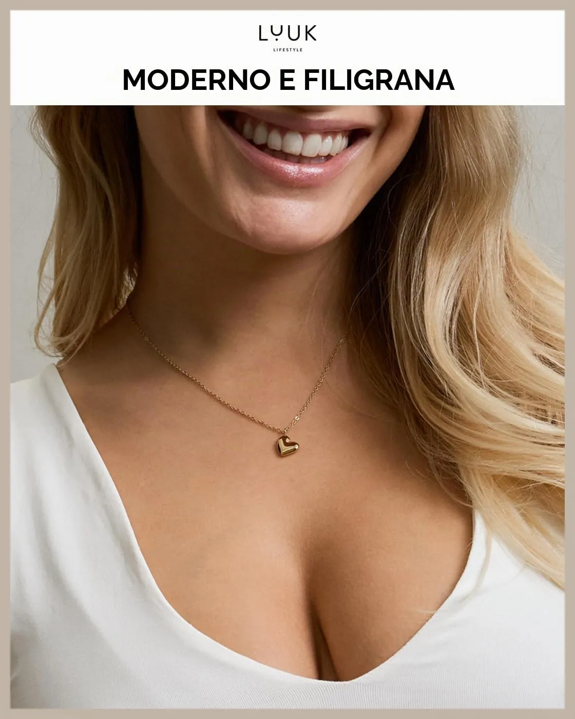 LUUK LIFESTYLE Collana con Ciondolo Cuore, Oro, 50cm - immagine 3