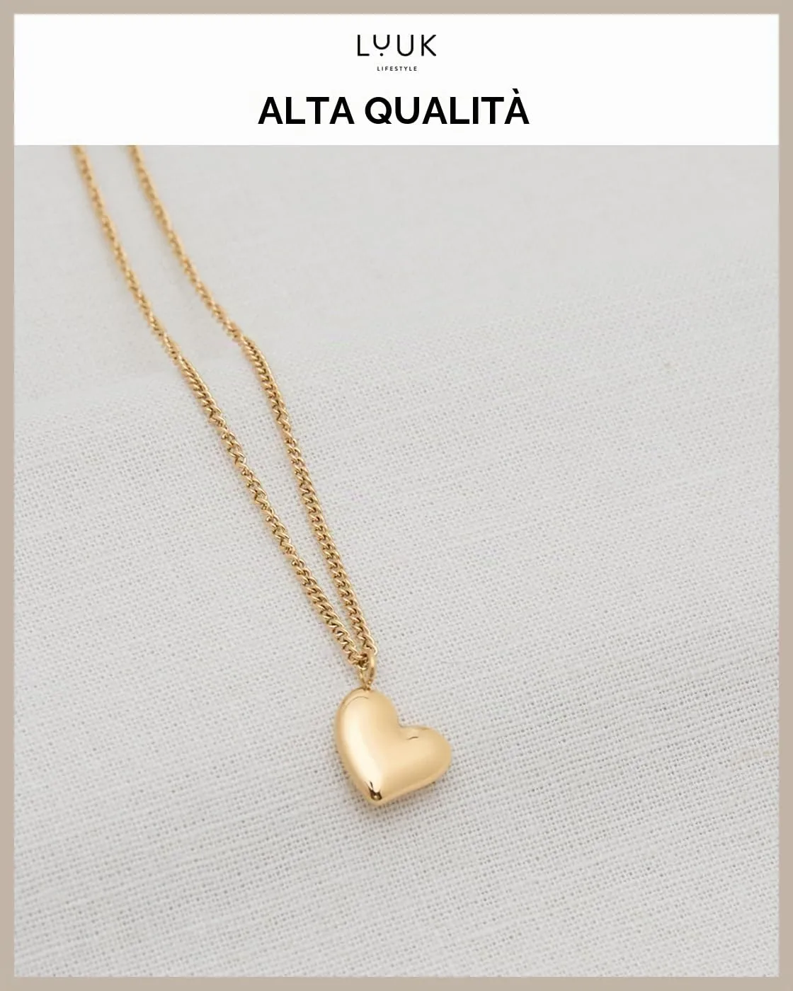 LUUK LIFESTYLE Collana con Ciondolo Cuore, Oro, 50cm - immagine 4