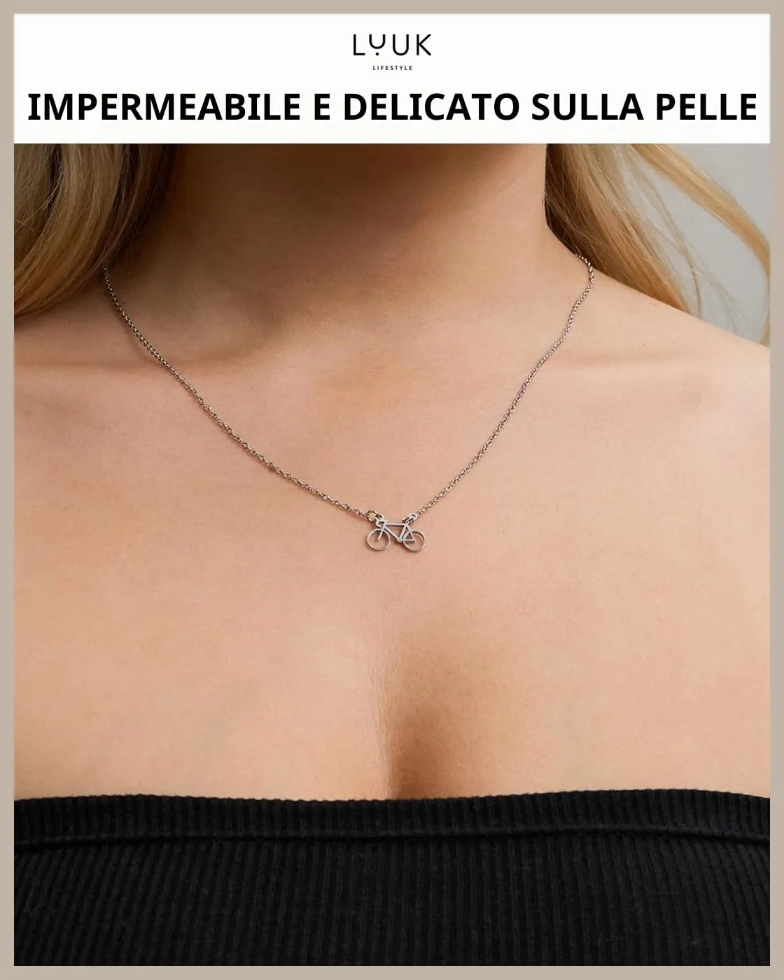 LUUK LIFESTYLE Collana con Ciondolo Bicicletta, Argento, 50cm - immagine 2