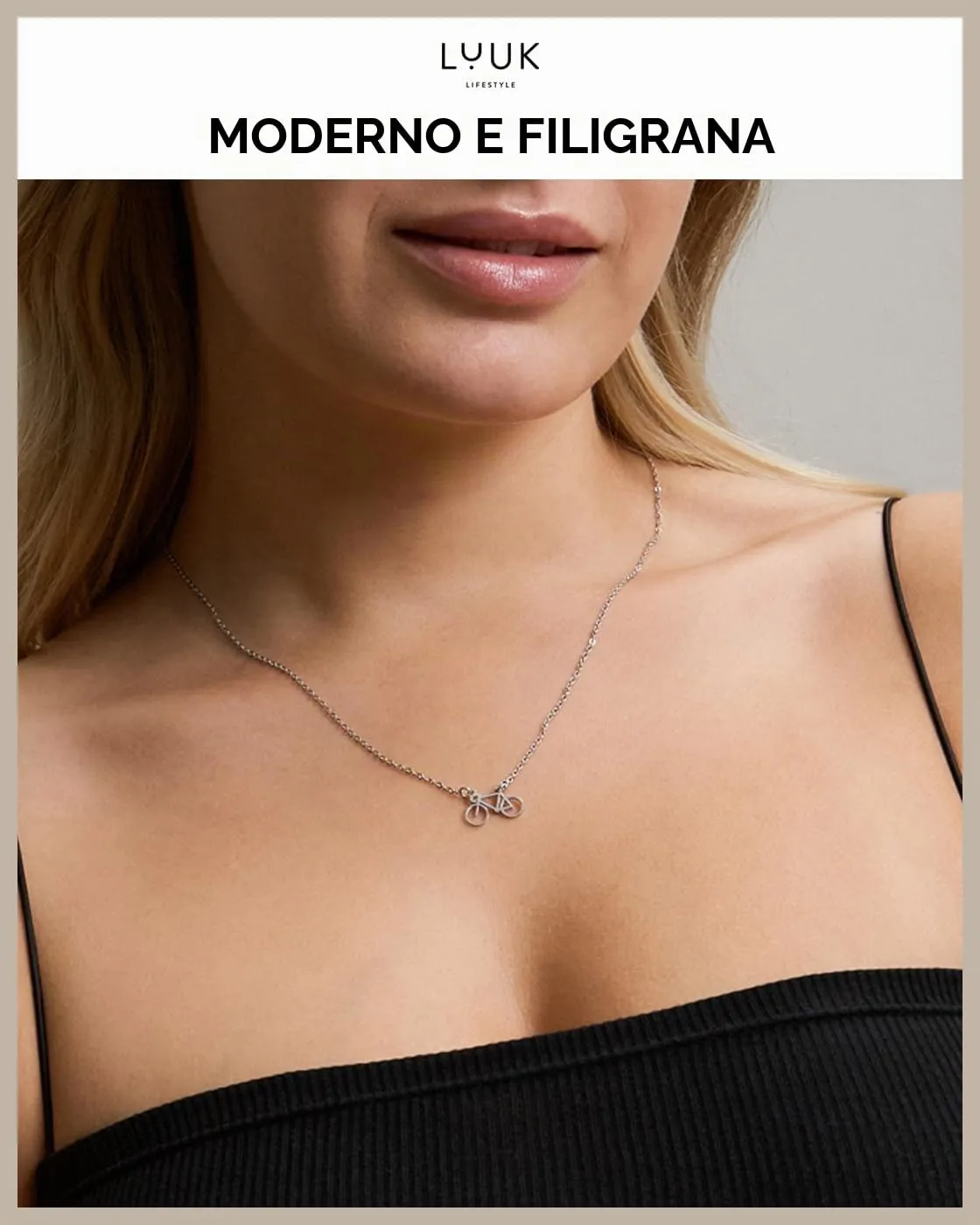 LUUK LIFESTYLE Collana con Ciondolo Bicicletta, Argento, 50cm - immagine 3