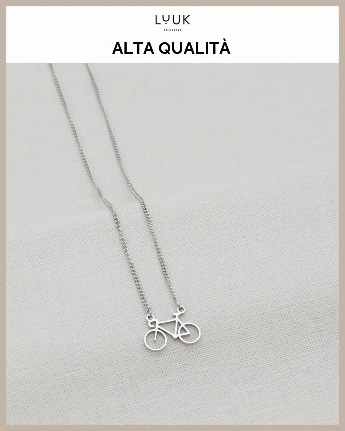 LUUK LIFESTYLE Collana con Ciondolo Bicicletta, Argento, 50cm - immagine 4