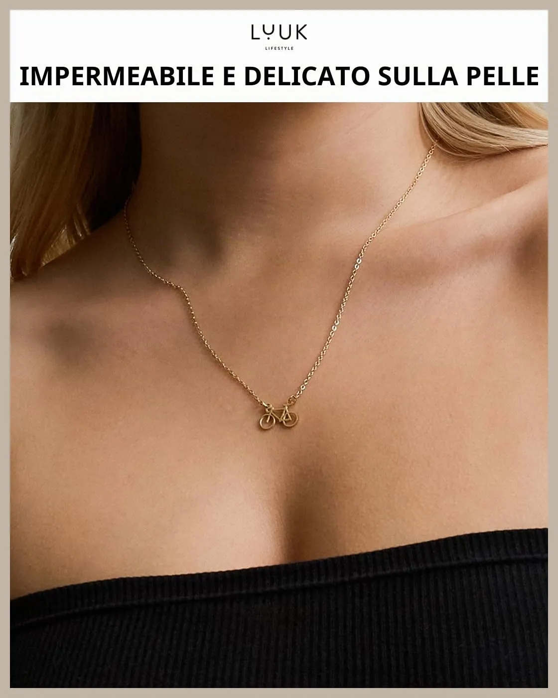 LUUK LIFESTYLE Collana con Ciondolo Bicicletta, Oro, 50cm - immagine 2