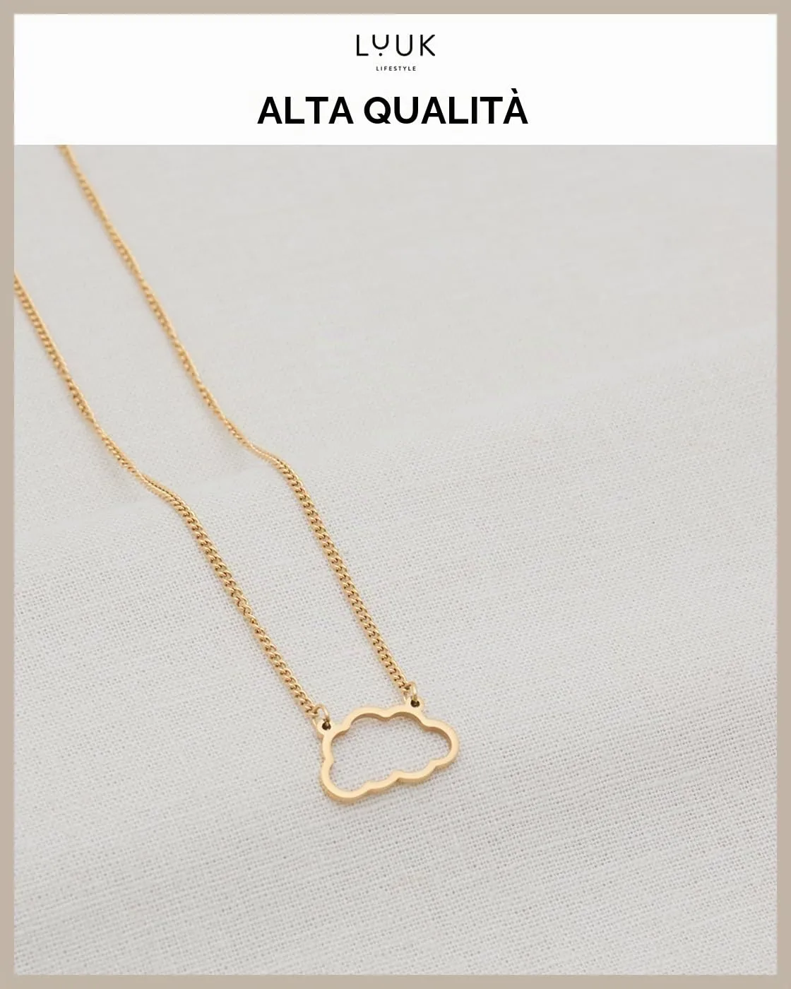 LUUK LIFESTYLE Collana con Ciondolo Nuvola, Oro, 50cm - immagine 2
