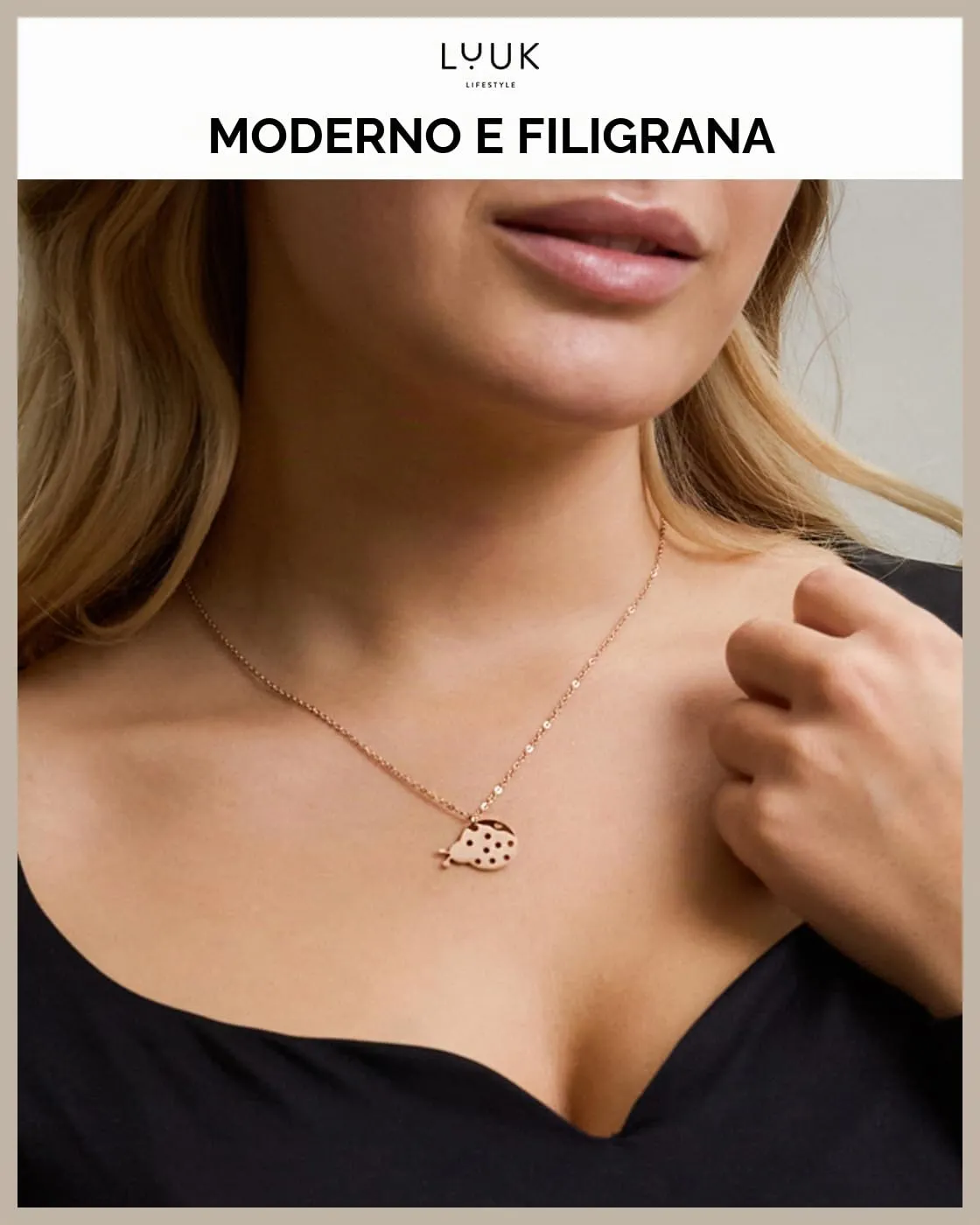 LUUK LIFESTYLE Collana Acciaio Inox con Ciondolo Coccinella, Oro Rosa, 50cm - immagine 3