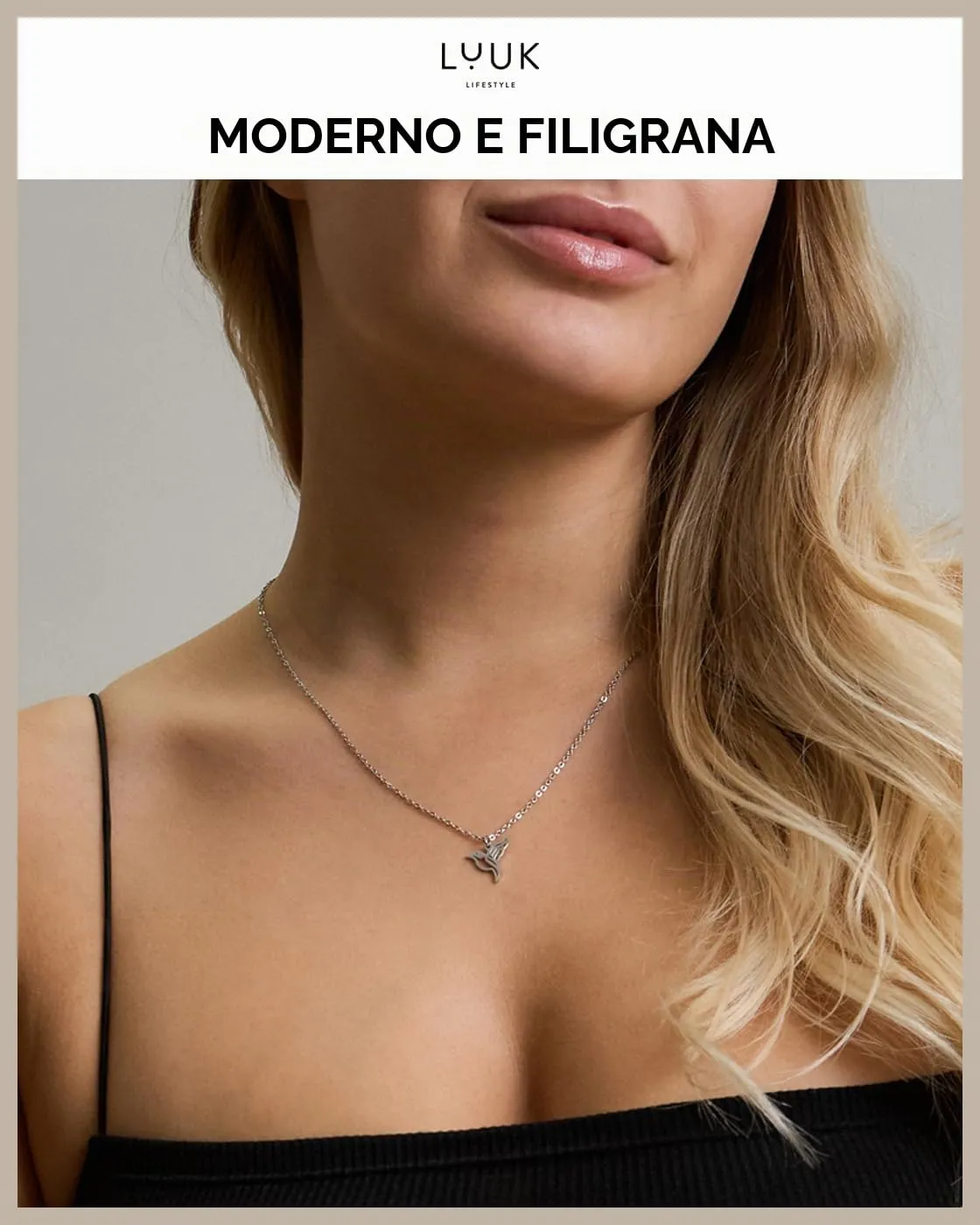 LUUK LIFESTYLE Collana Acciaio Inox con Ciondolo Colibrì, Argento, 50cm - immagine 3