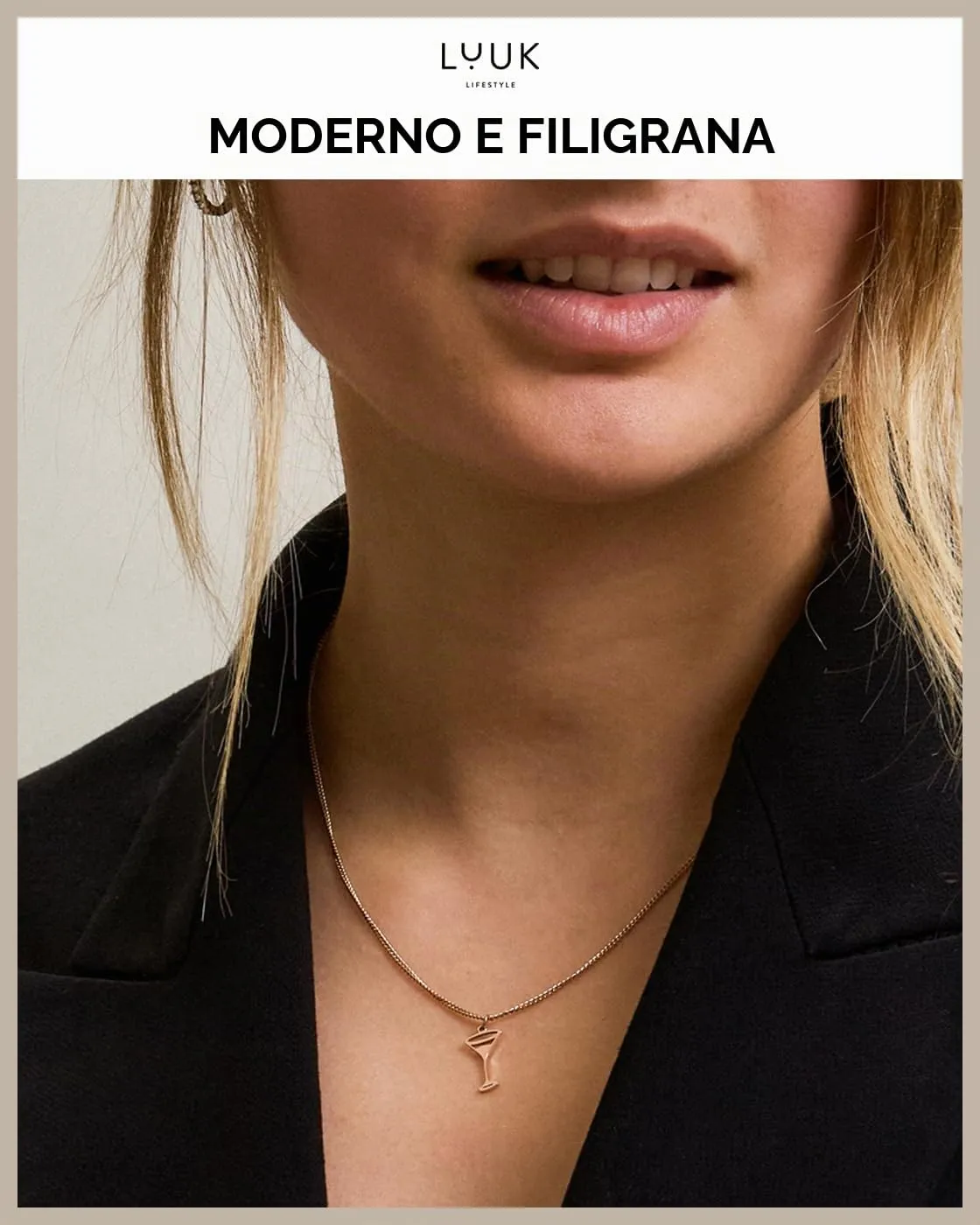 LUUK LIFESTYLE Collana Acciaio Inox con Ciondolo Coppetta, Oro Rosa, 50cm - immagine 3