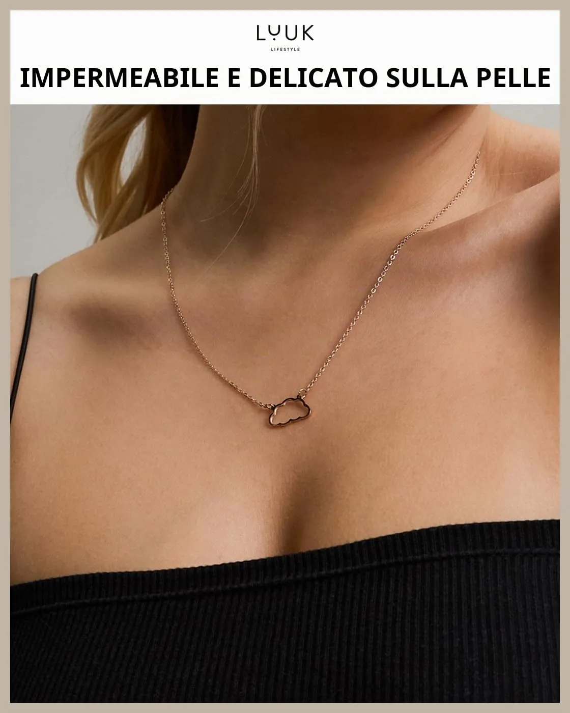 LUUK LIFESTYLE Collana con Ciondolo Nuvola, Oro Rosa, 50cm - immagine 2