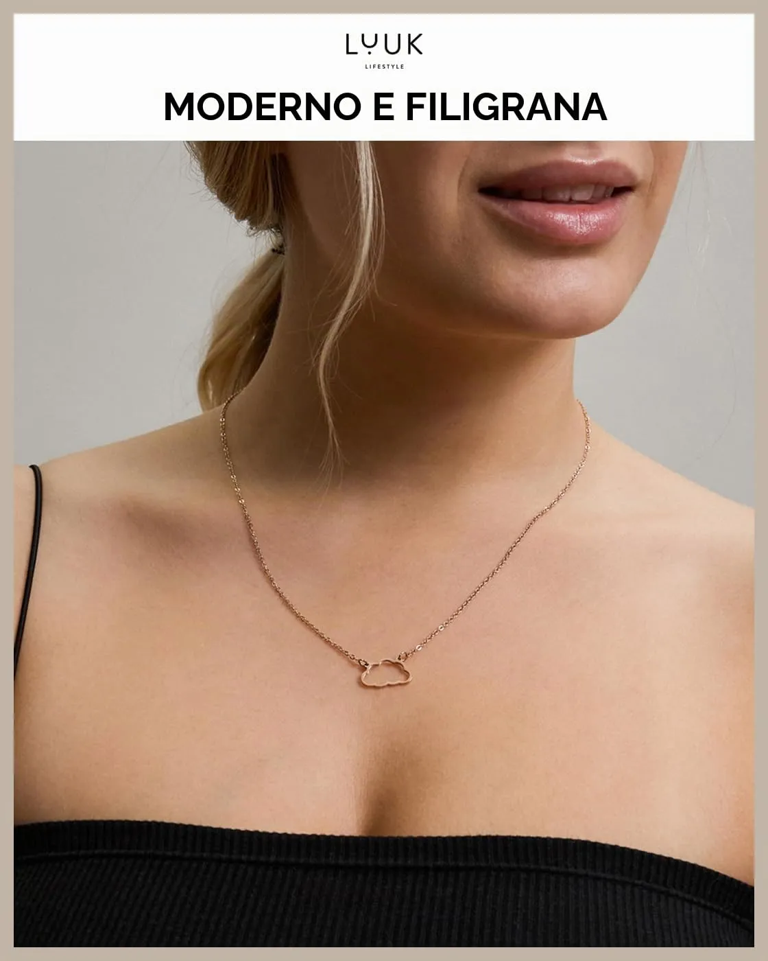 LUUK LIFESTYLE Collana con Ciondolo Nuvola, Oro Rosa, 50cm - immagine 3
