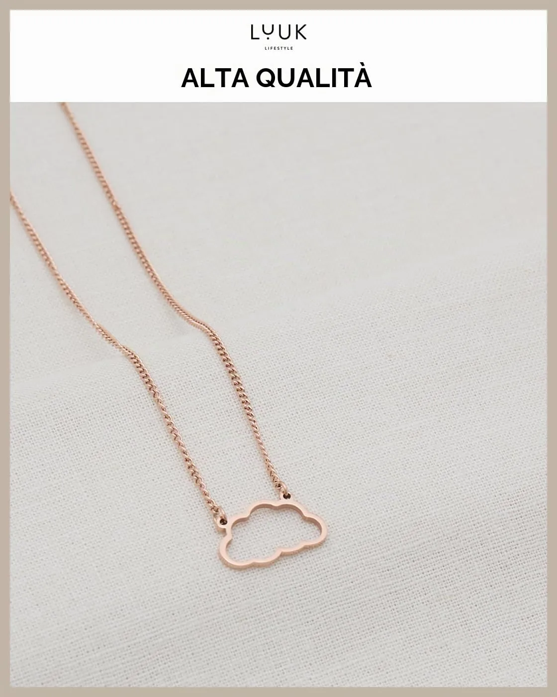 LUUK LIFESTYLE Collana con Ciondolo Nuvola, Oro Rosa, 50cm - immagine 4