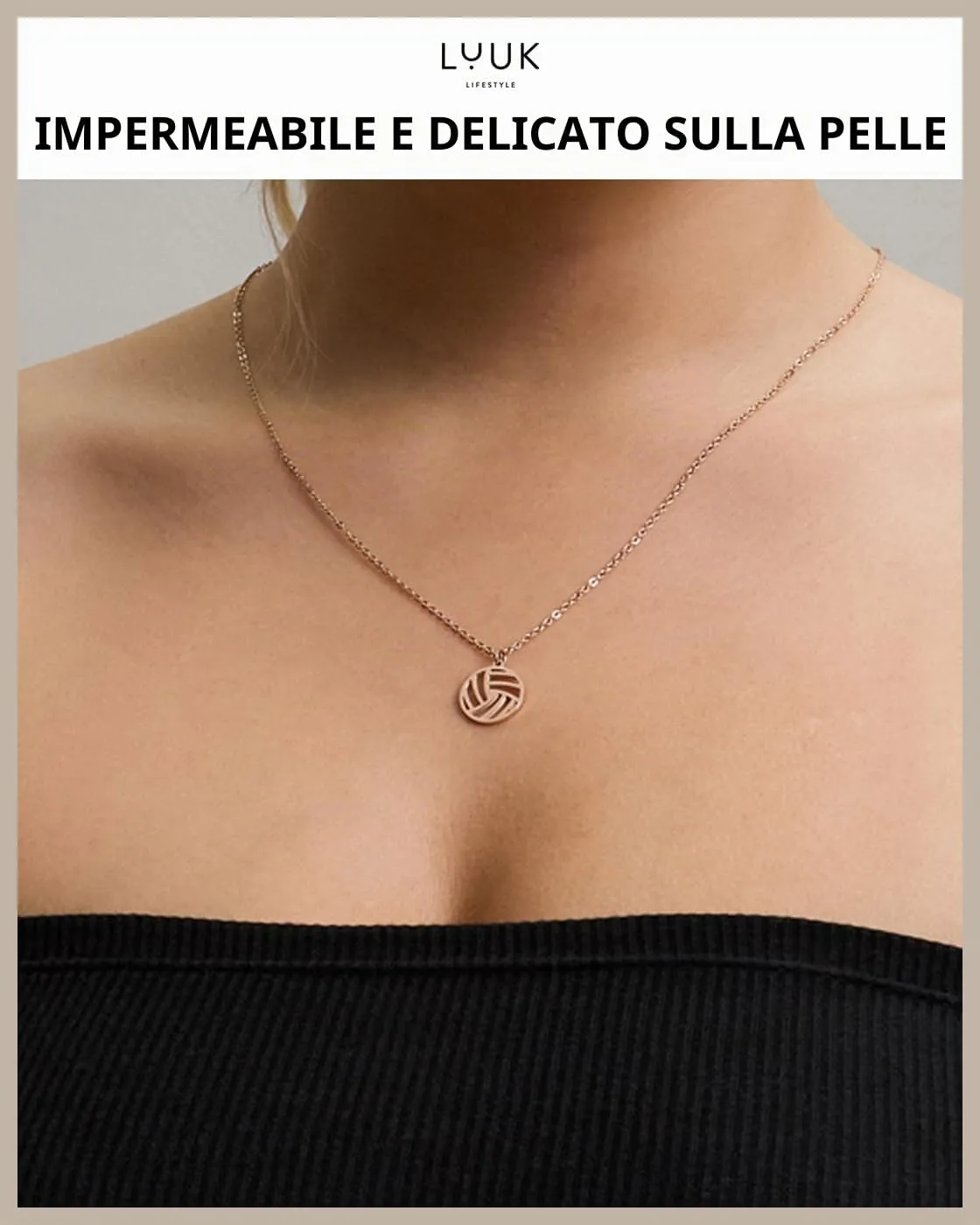 LUUK LIFESTYLE Collana con Ciondolo Pallavolo, Oro Rosa, 50cm - immagine 2