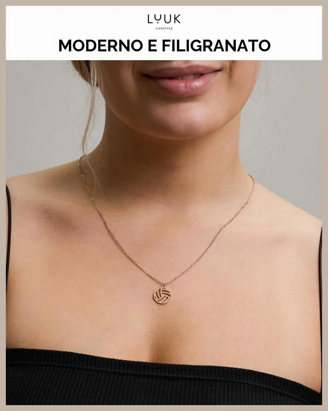 LUUK LIFESTYLE Collana con Ciondolo Pallavolo, Oro Rosa, 50cm - immagine 3