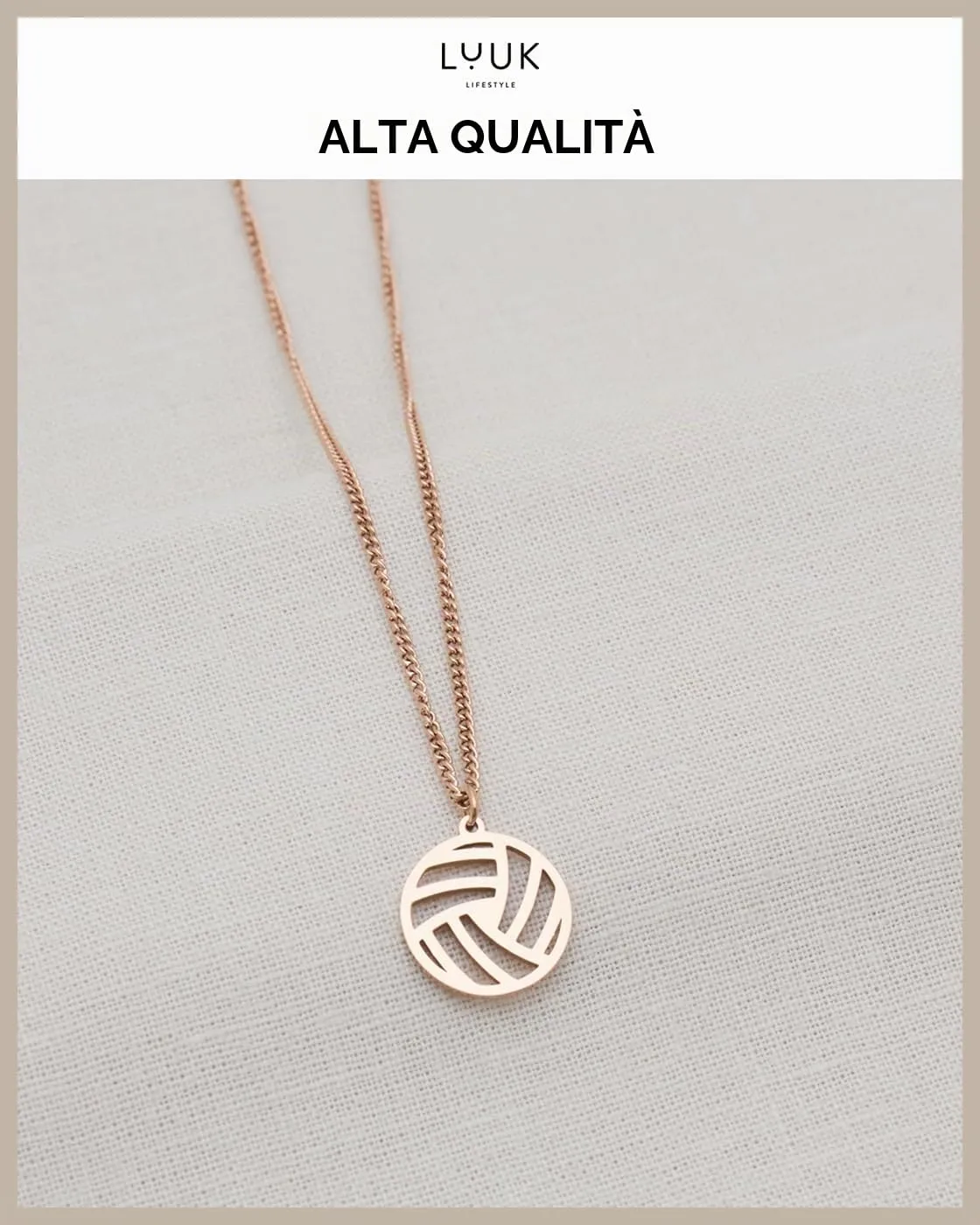 LUUK LIFESTYLE Collana con Ciondolo Pallavolo, Oro Rosa, 50cm - immagine 4