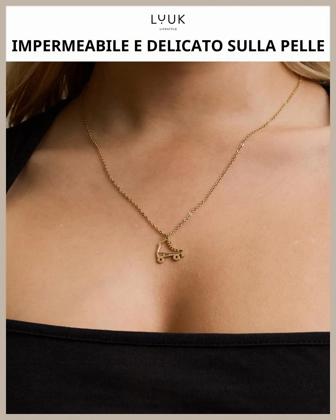 LUUK LIFESTYLE Collana con Ciondolo Pattino a Rotelle, Oro, 50cm - immagine 2