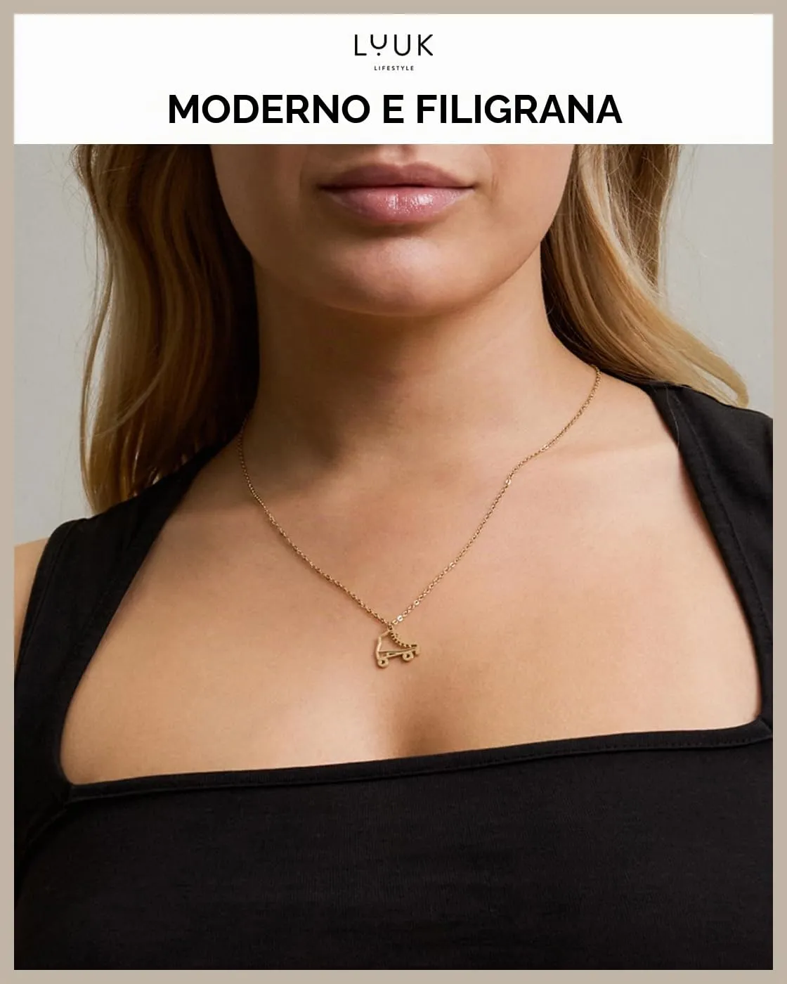 LUUK LIFESTYLE Collana con Ciondolo Pattino a Rotelle, Oro, 50cm - immagine 3