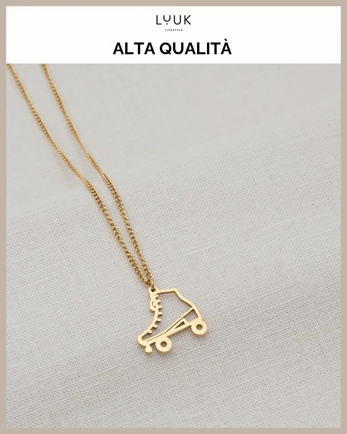 LUUK LIFESTYLE Collana con Ciondolo Pattino a Rotelle, Oro, 50cm - immagine 4