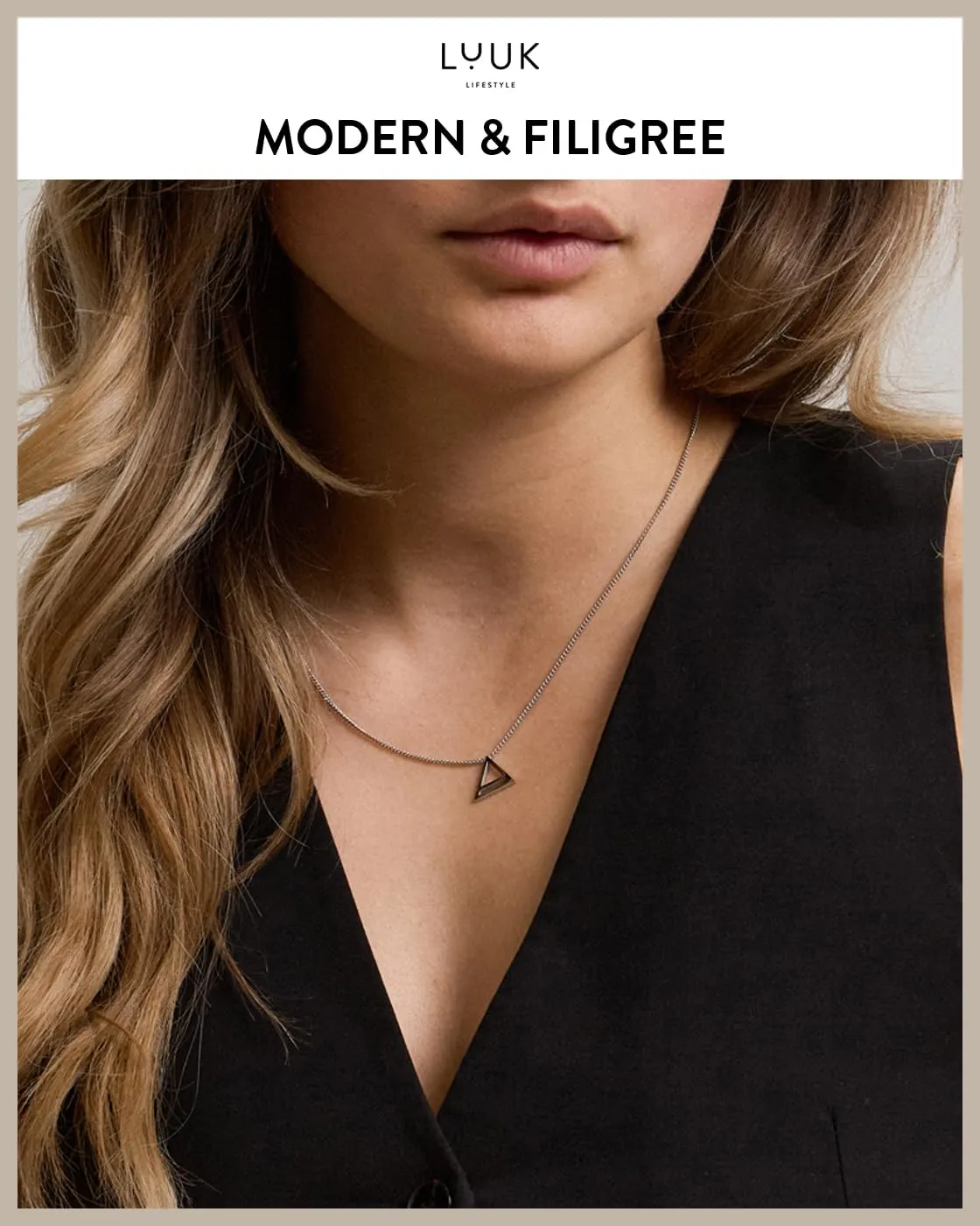 LUUK LIFESTYLE Collana con Ciondolo Triangolo, Argento, 50cm - immagine 3