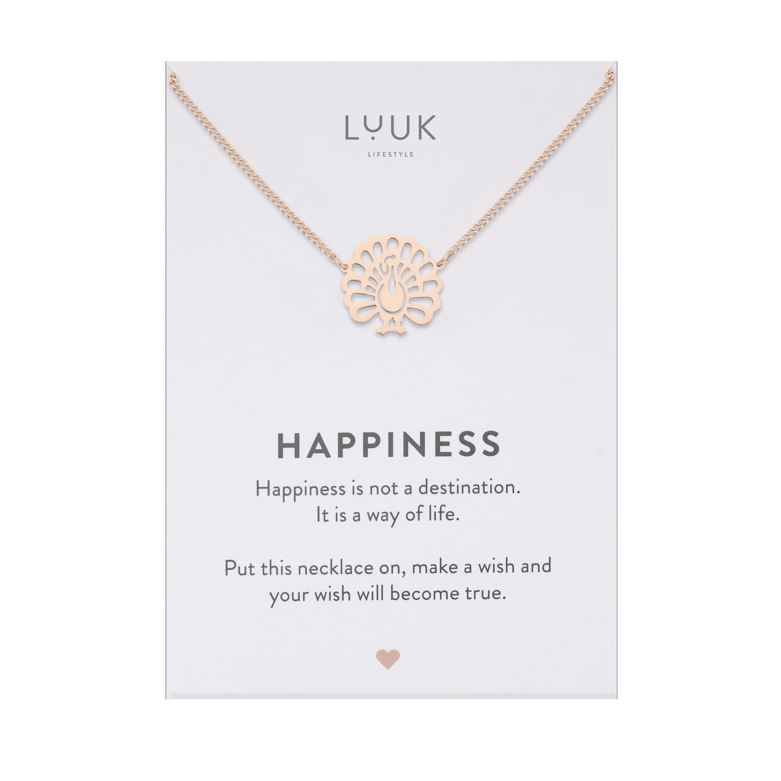 LUUK LIFESTYLE Collana Acciaio Inox con Ciondolo Pavone, Oro Rosa, 50cm - immagine 1